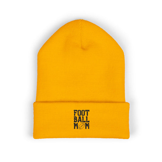 Football Mom Embroidered Cuffed Beanie – Cozy Sideline Knit Hat