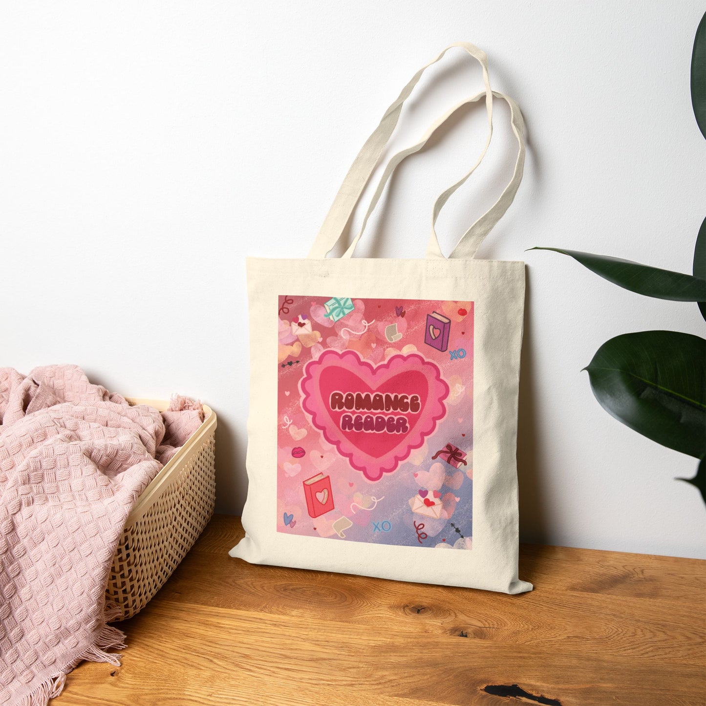 Romance Reader Tote Bag — Cute Heart Booklover Canvas Tote