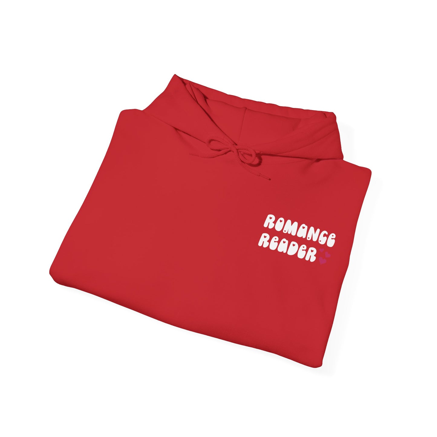 Romance Reader Hoodie — Cute Pink Heart Book Lover Pullover (White Text)