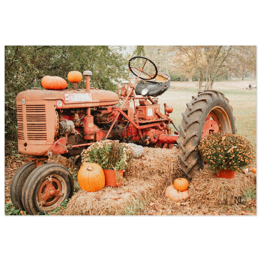 Rustic Fall Tractor Jigsaw Puzzle with Tin