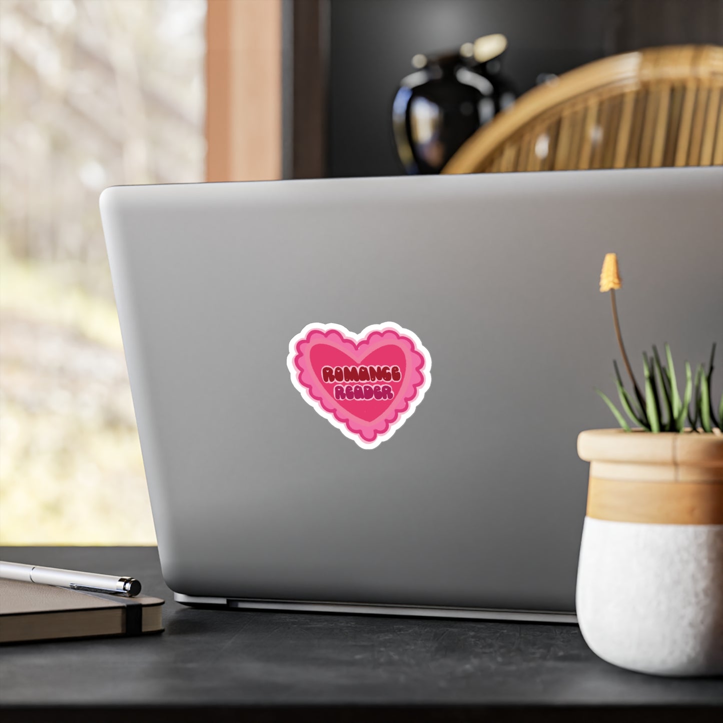 Romance Reader Heart Sticker — Pink Kiss-Cut Vinyl Decal