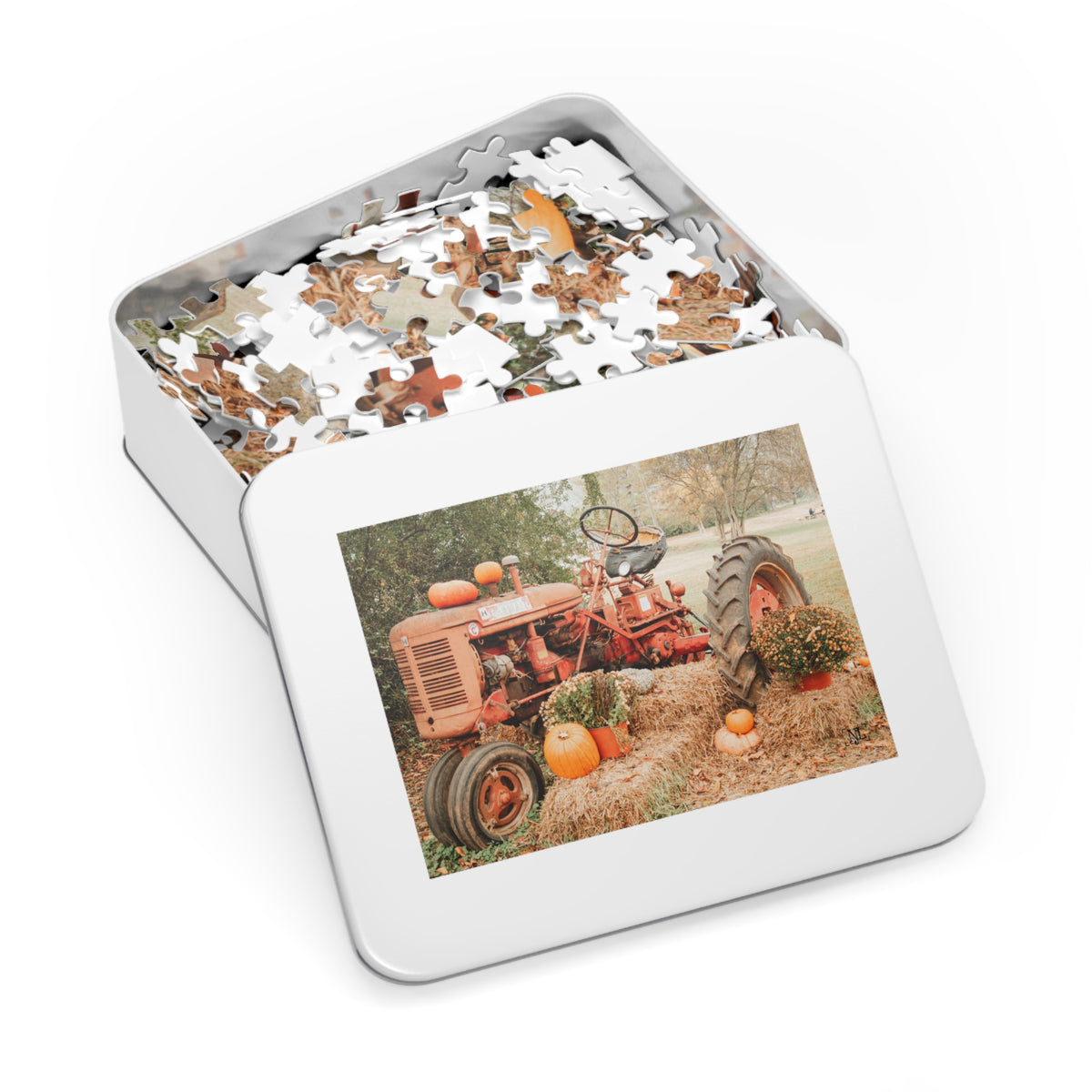 Rustic Fall Tractor Jigsaw Puzzle with Tin