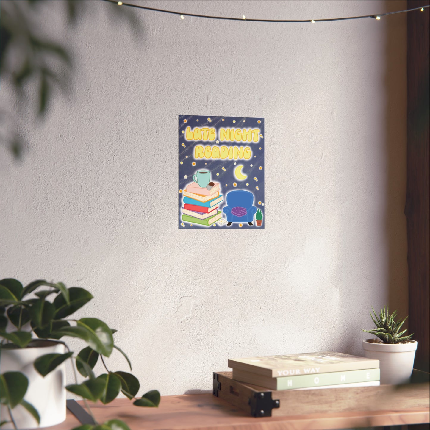 Late Night Reading Poster — Cozy Book Lover Wall Art