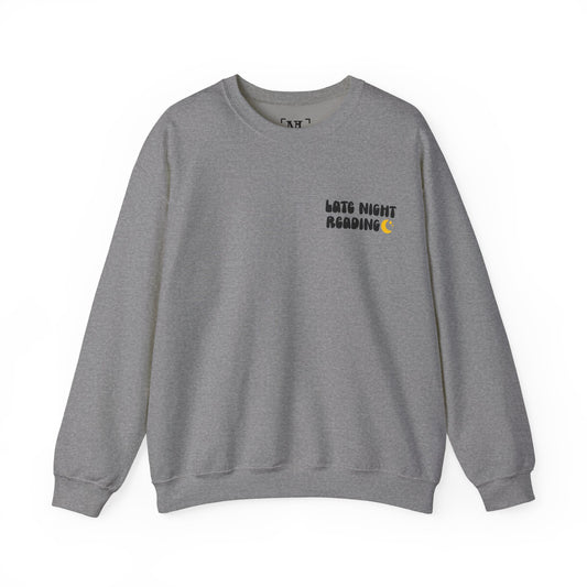 "Late Night Reading " — Cozy Book Lover Crewneck (Black Text)