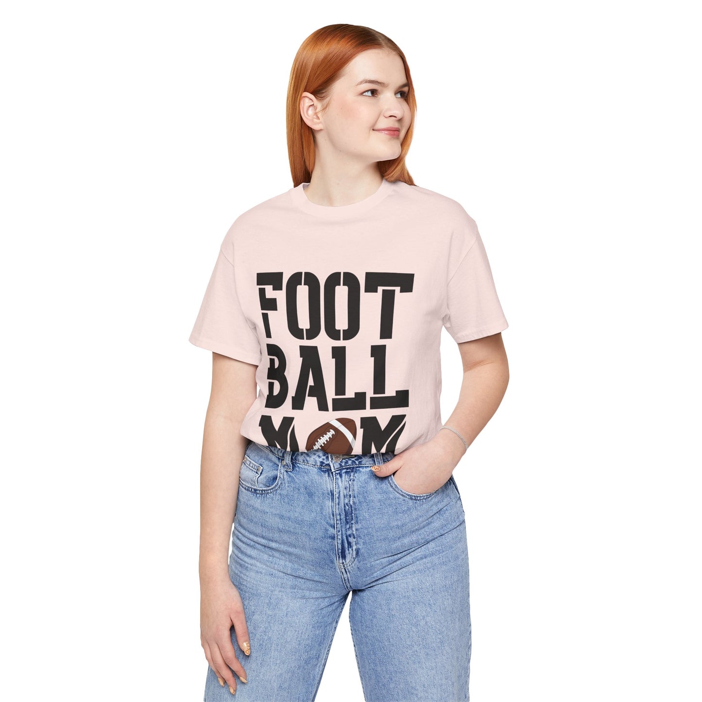 Football Mom T-Shirt – Bold Stacked Text with Football Graphic