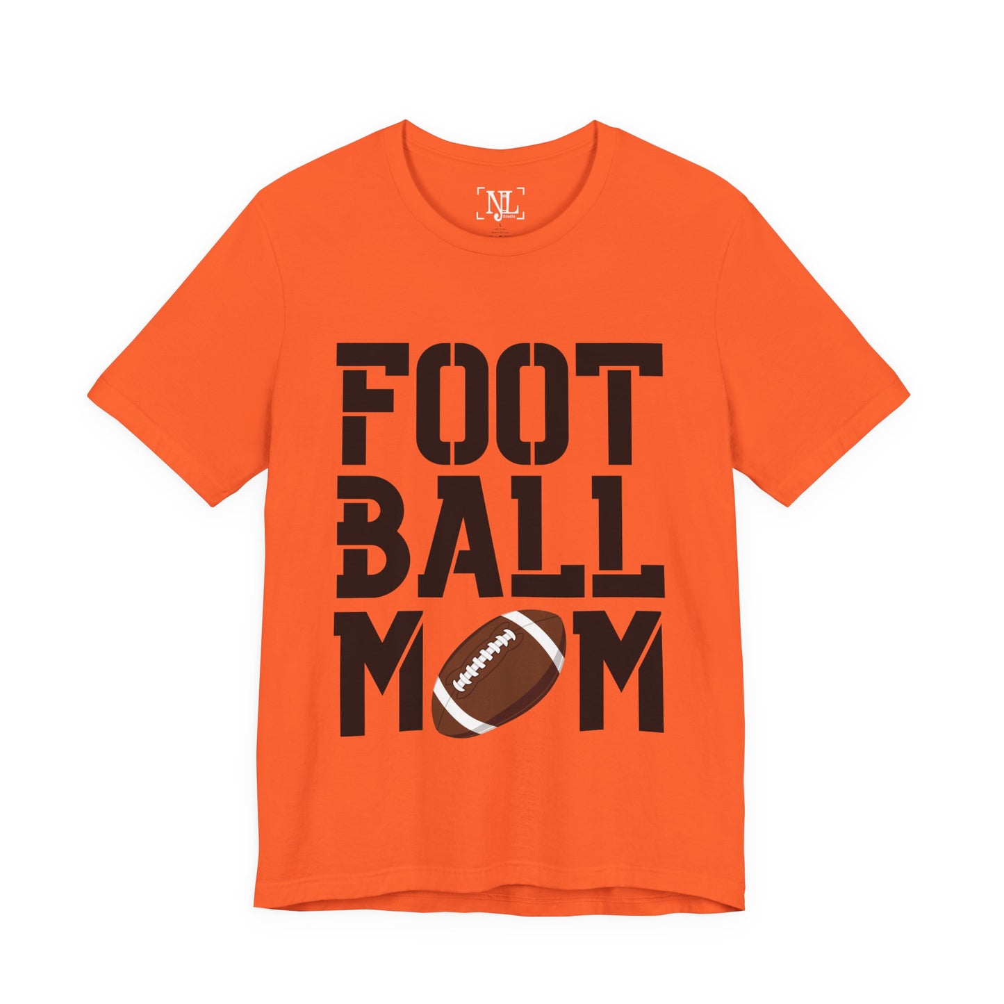 Football Mom T-Shirt – Bold Stacked Text with Football Graphic