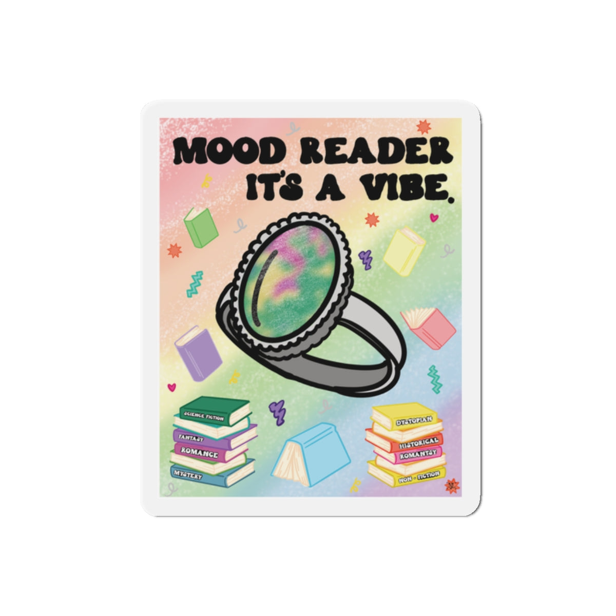 Mood Reader. It's a Vibe Die-Cut Magnet — Cozy Book Lover Refrigerator Decor (with Genres)