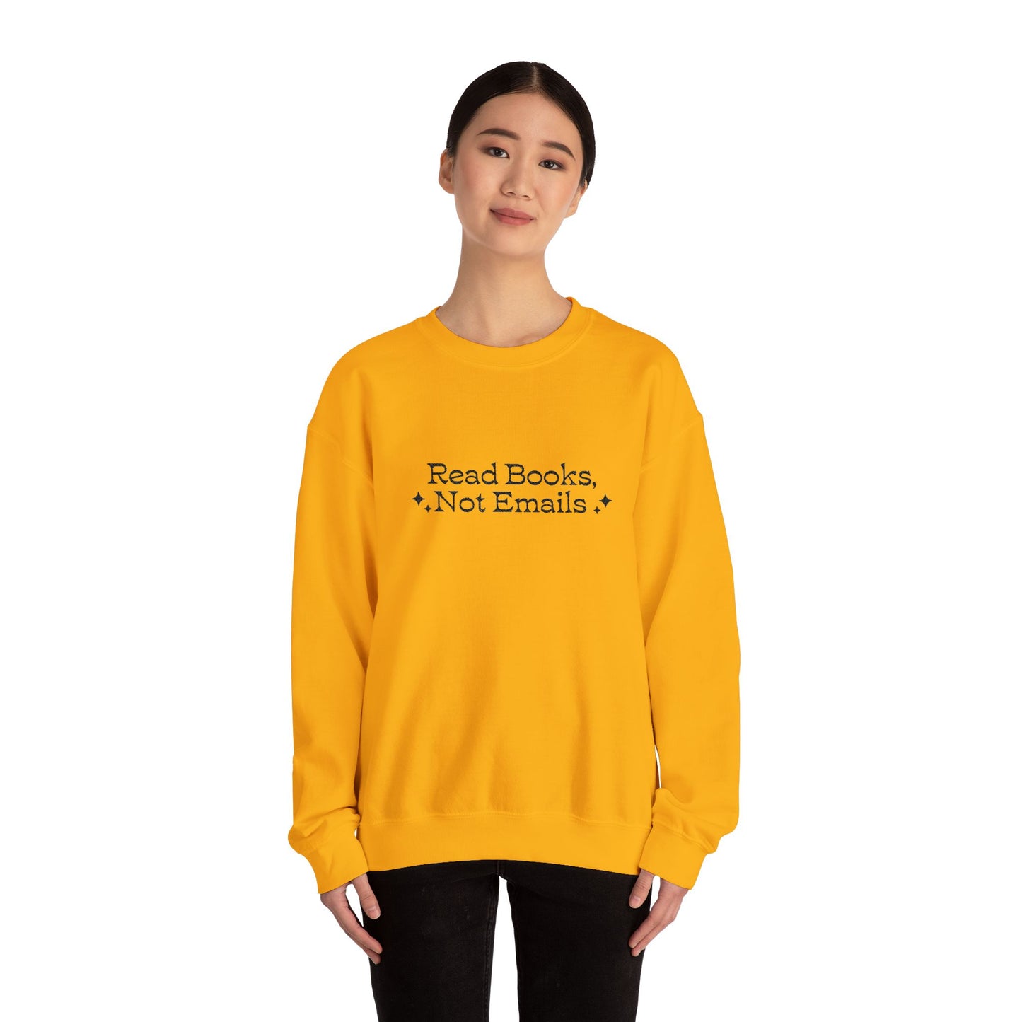 "Read Books Not Emails." - Embroidered Cozy Literary Sweatshirt (Black Text)