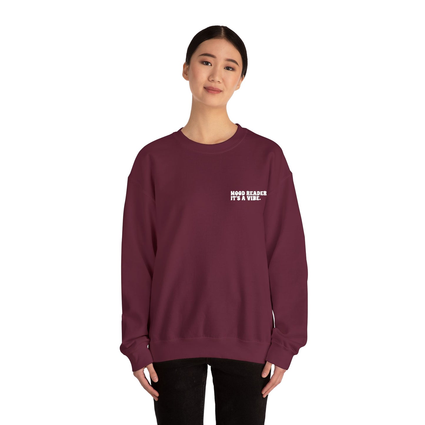 "Mood Reader. It's a Vibe - Embroidered Literary Crewneck Sweatshirt (White Text)