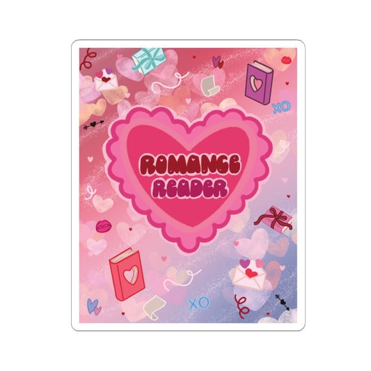 Romance Reader Kiss-Cut Sticker — Cute Heart Booklover Valentine Sticker