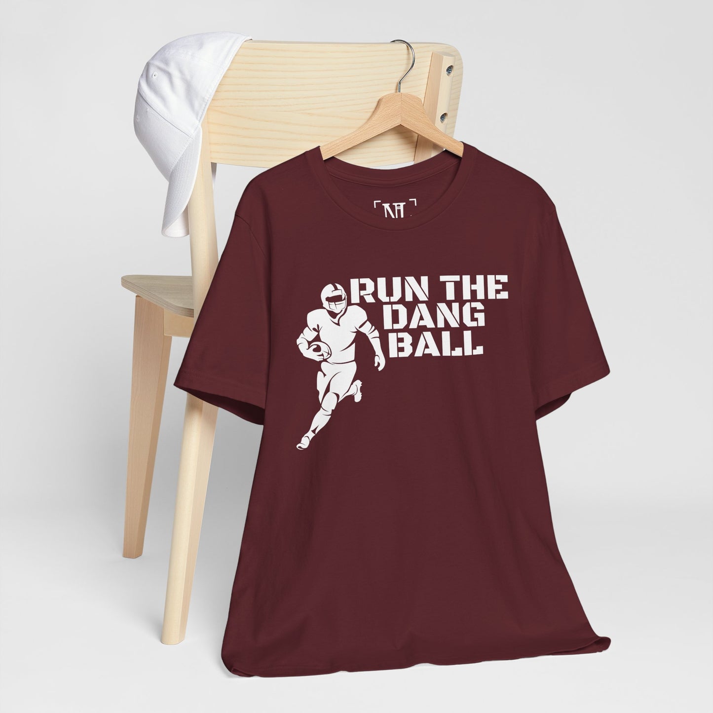 Run the Dang Ball T-Shirt — Football Player Graphic Tee (White Text)