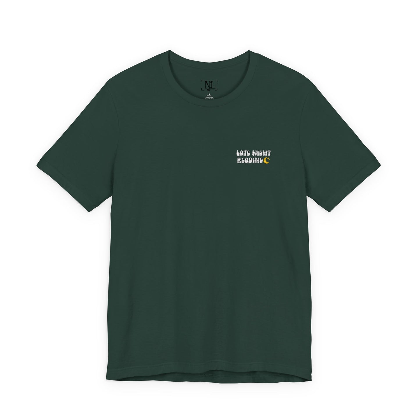 Late Night Reading - Embroidered Literary Tee (White Text)