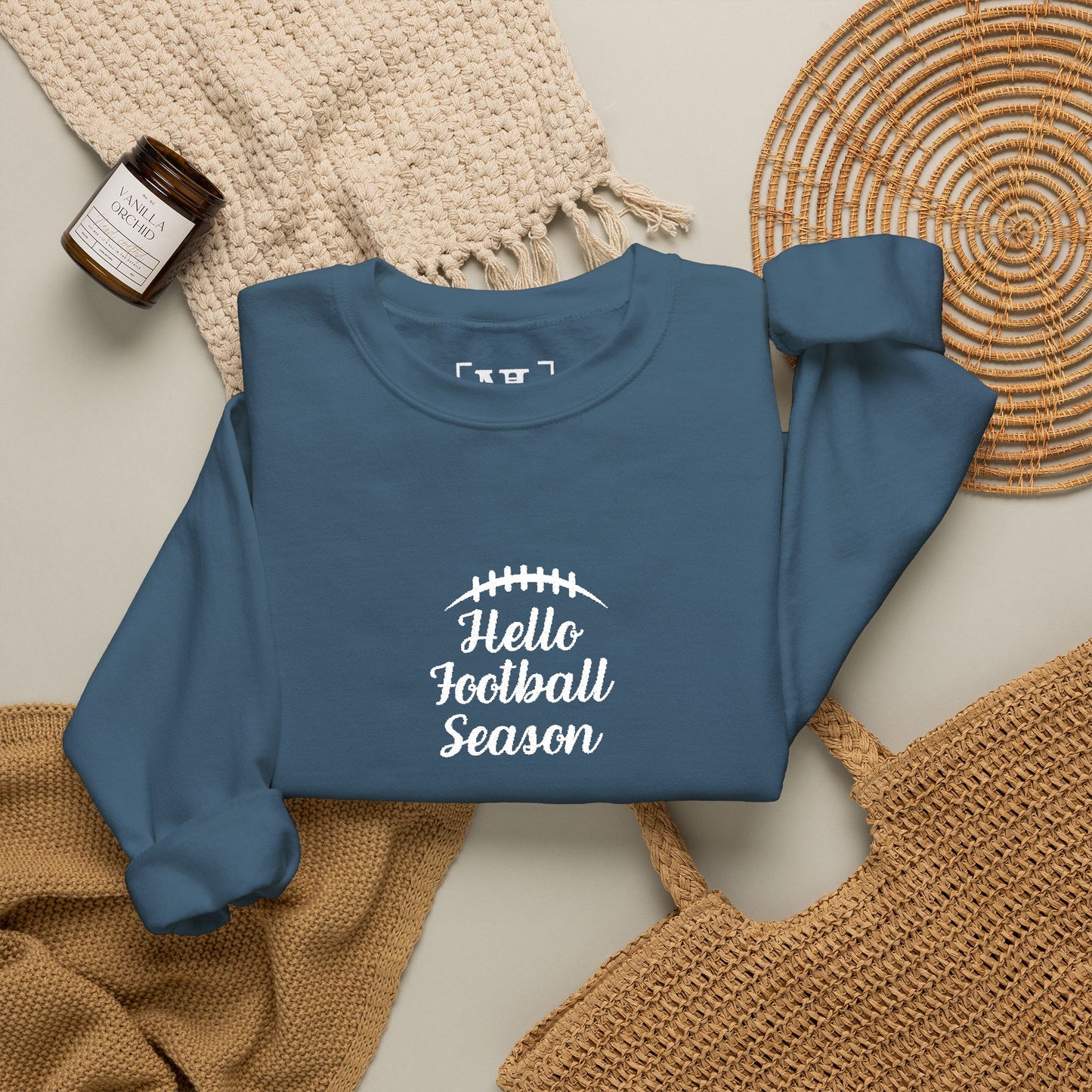 Hello Football Season Sweatshirt — Cozy Game Day Crewneck (White Text)