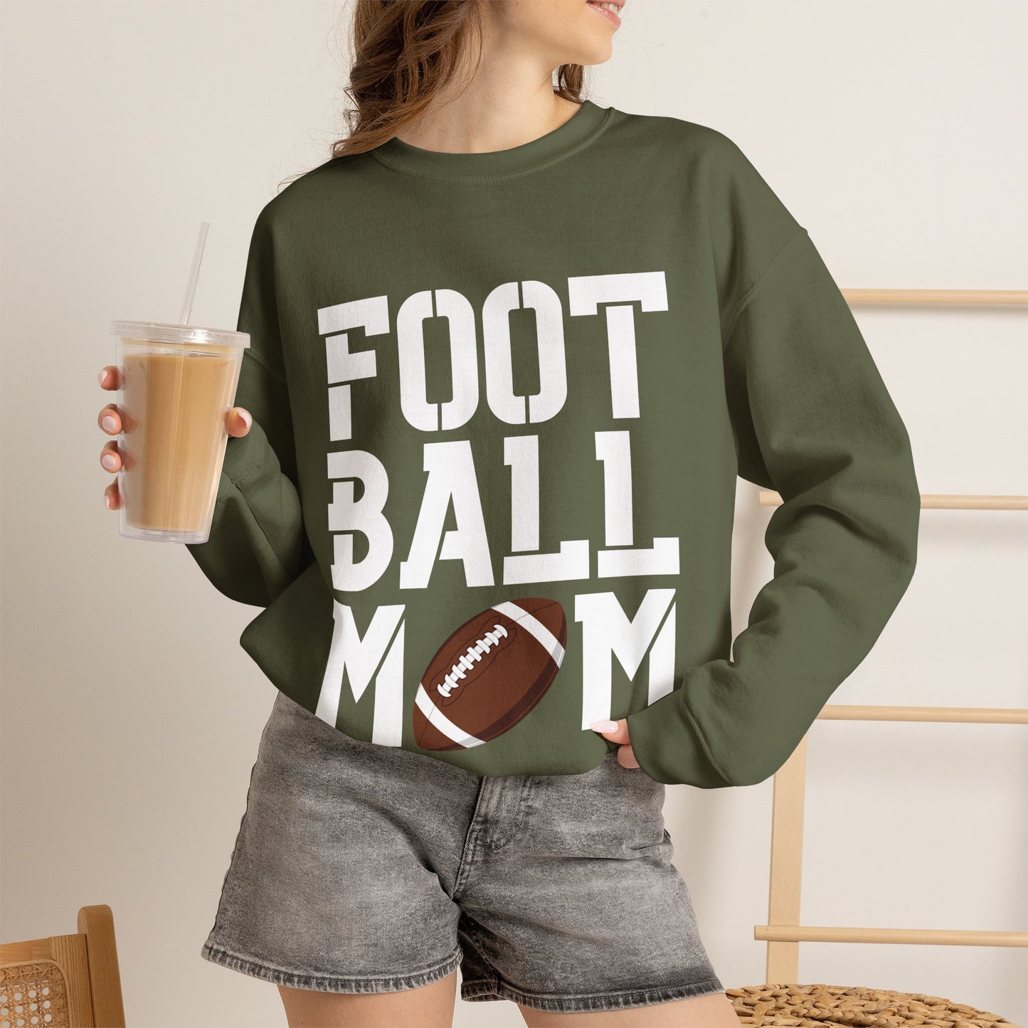 Football Mom Crewneck Sweatshirt (White Text)