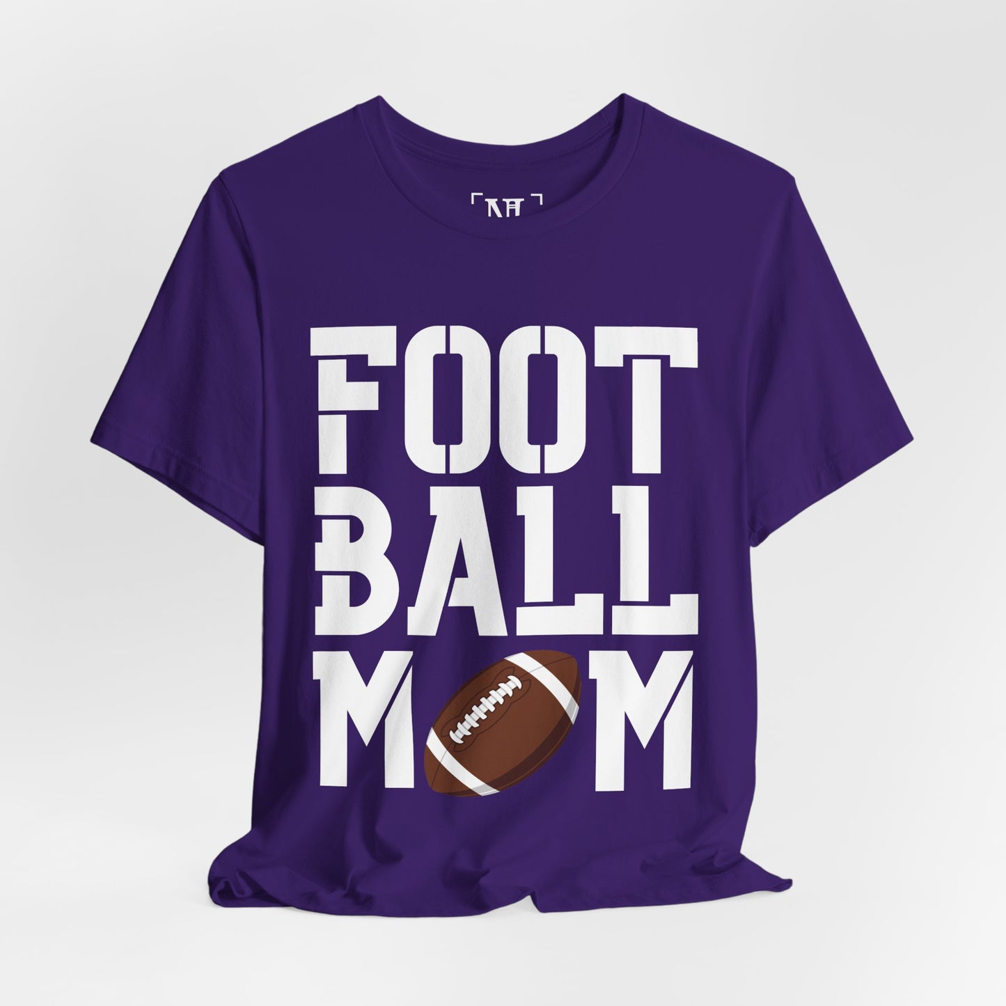 Football Mom T-Shirt – Bold Stacked Text with Football Graphic (White Text)