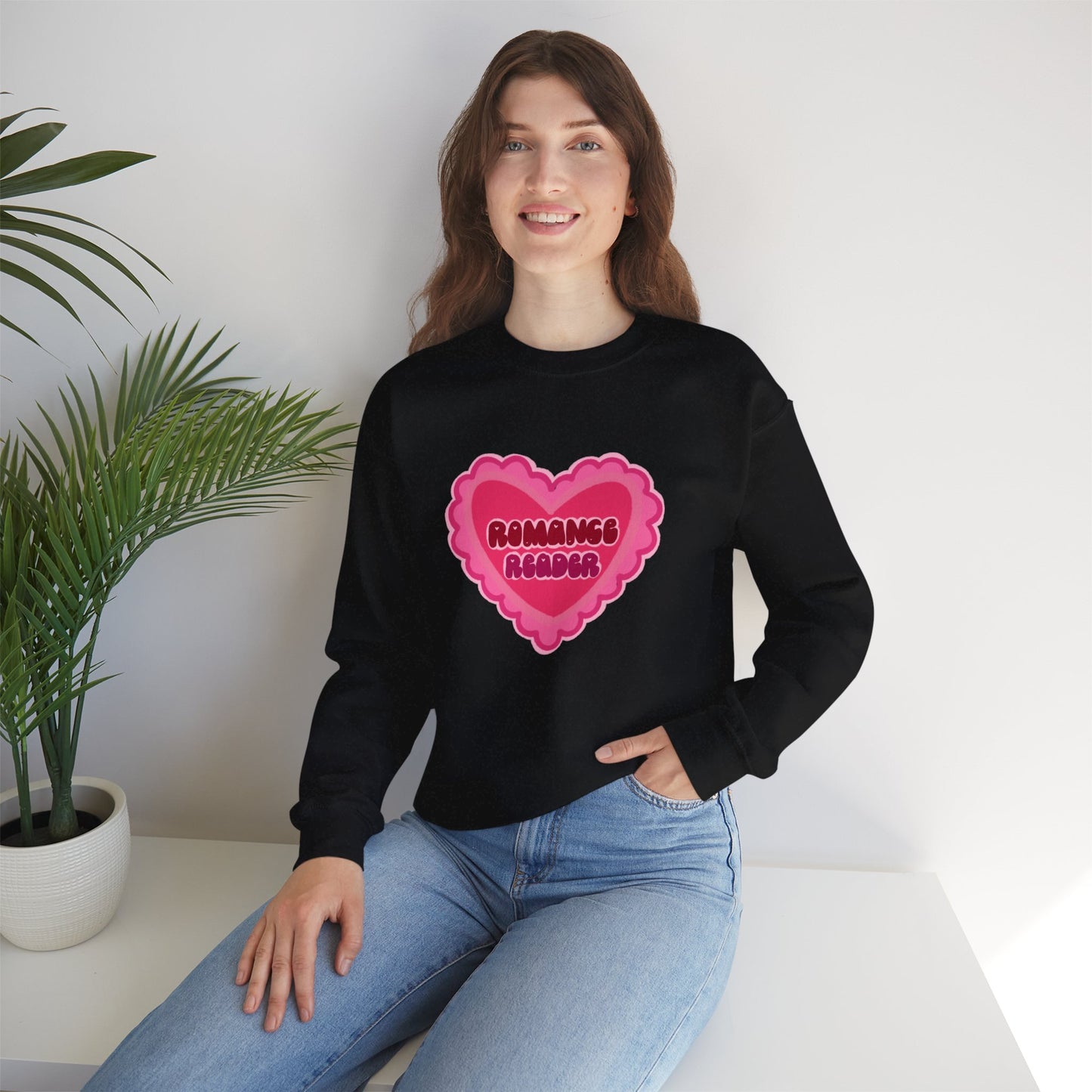 Romance Reader Heart Logo - Cozy Bookish Crewneck Sweatshirt