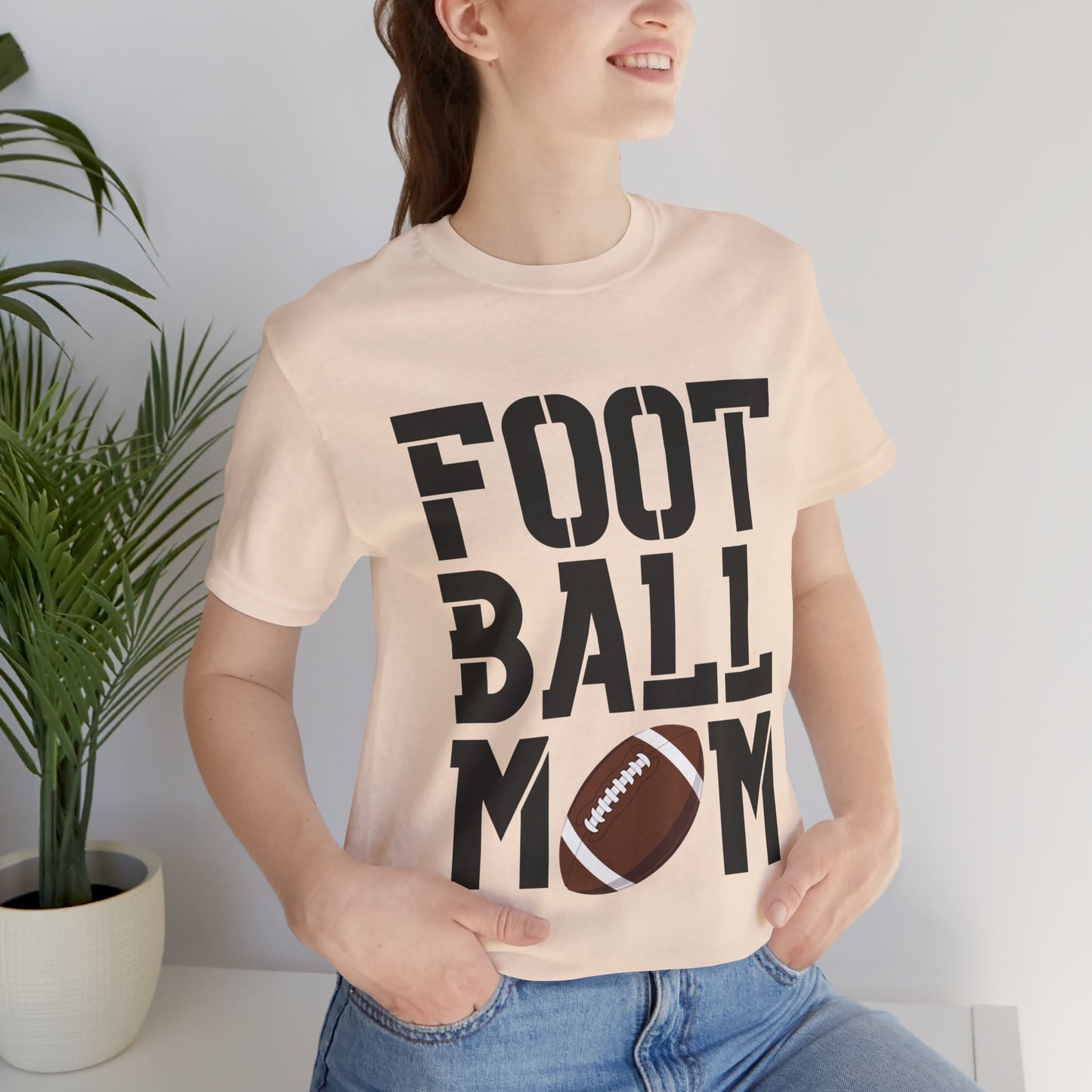 Football Mom T-Shirt – Bold Stacked Text with Football Graphic