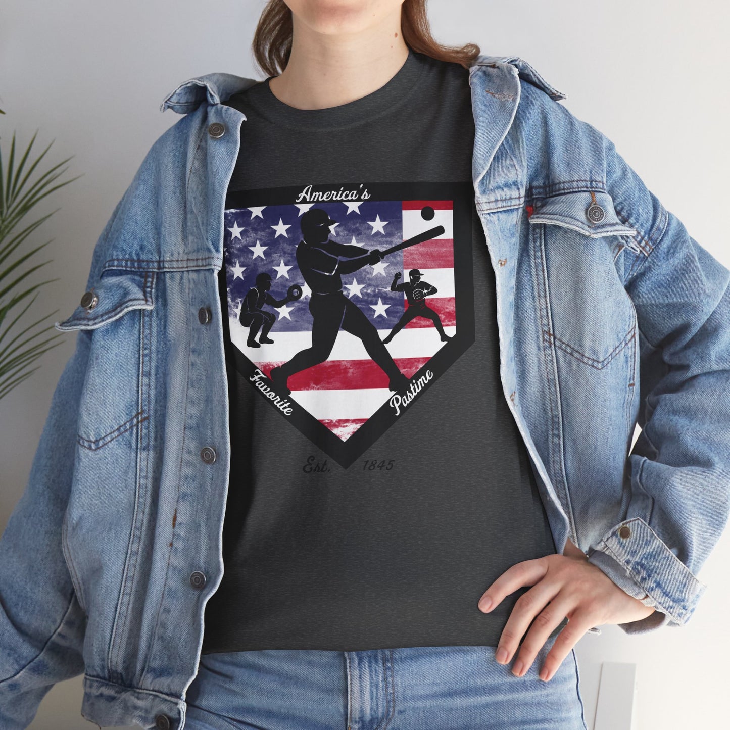 Baseball Home Plate American Flag T‑Shirt – America's Favorite Pastime Design
