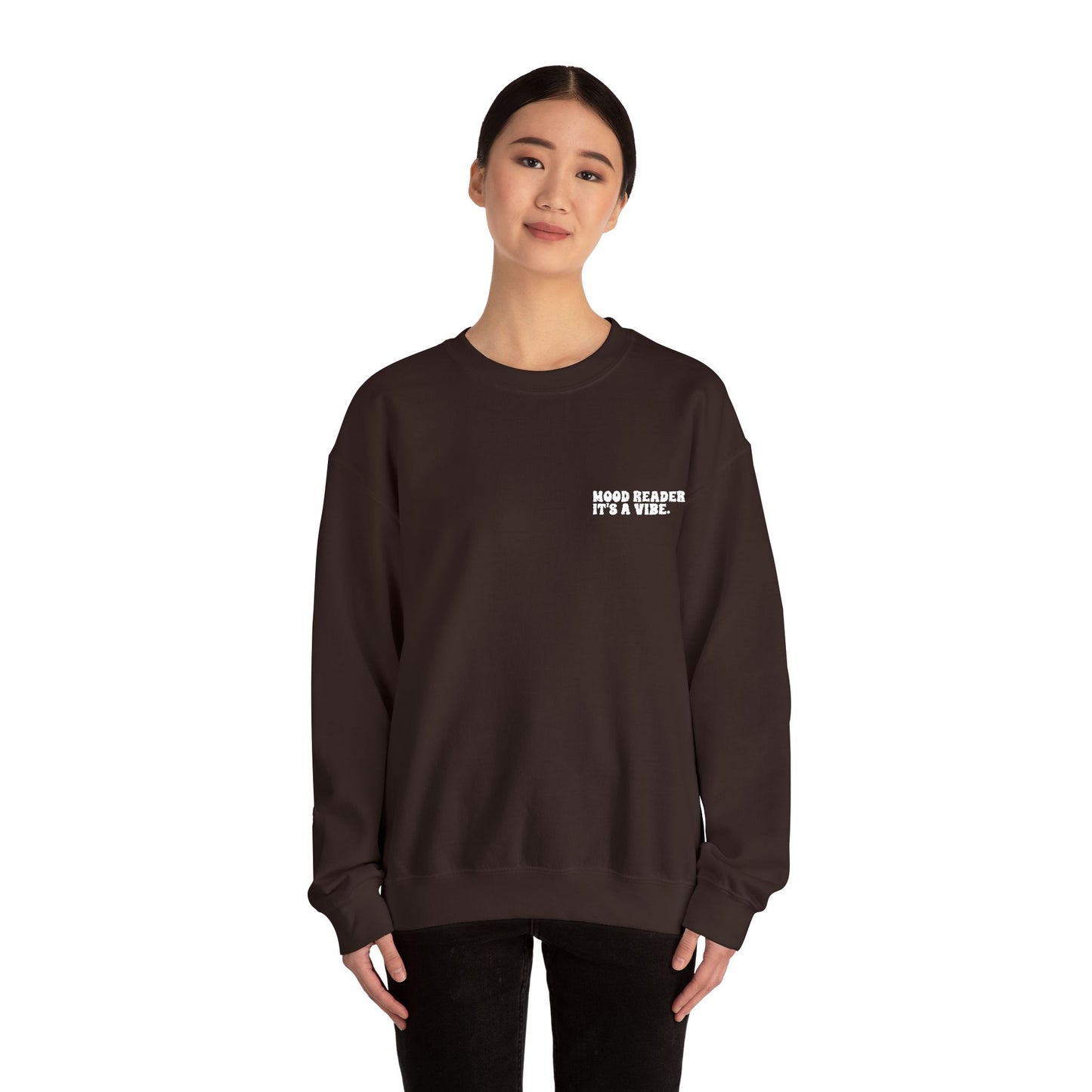 "Mood Reader. It's a Vibe - Embroidered Literary Crewneck Sweatshirt (White Text)