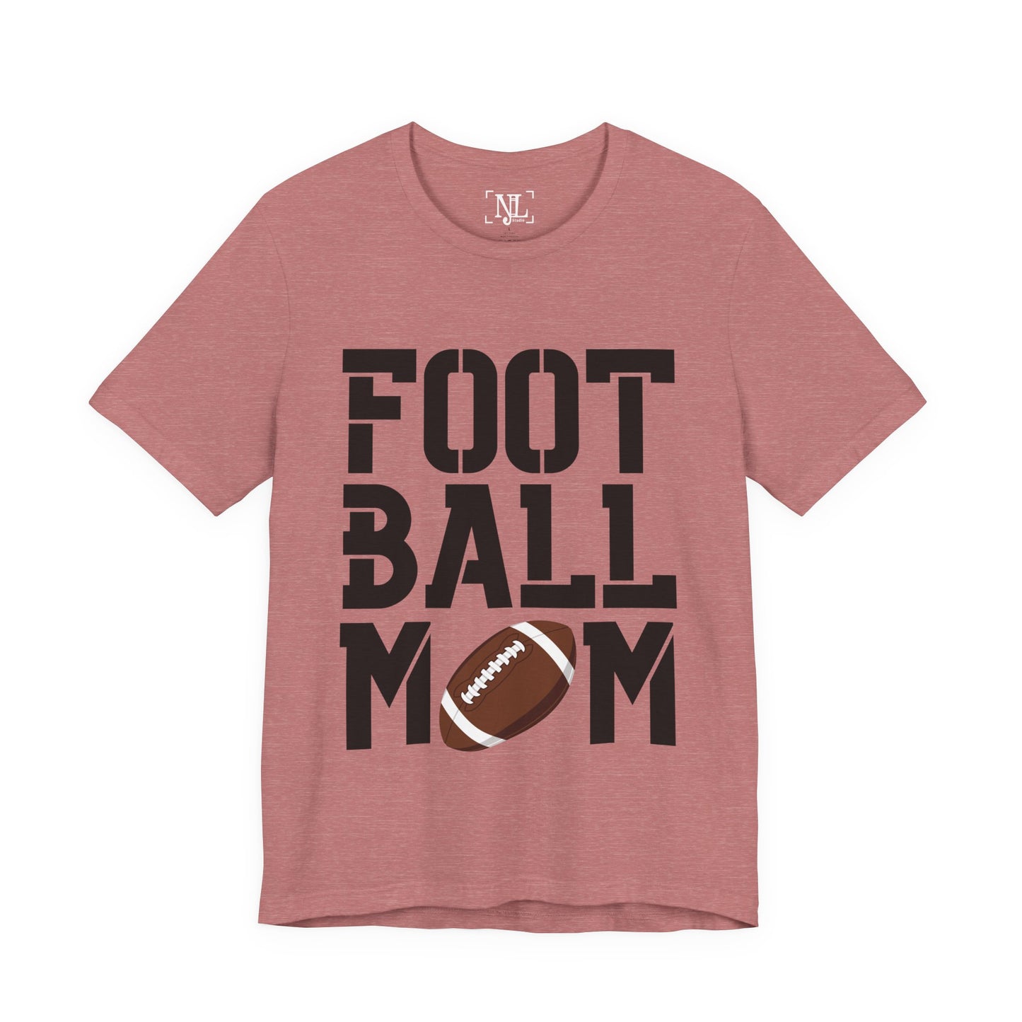 Football Mom T-Shirt – Bold Stacked Text with Football Graphic