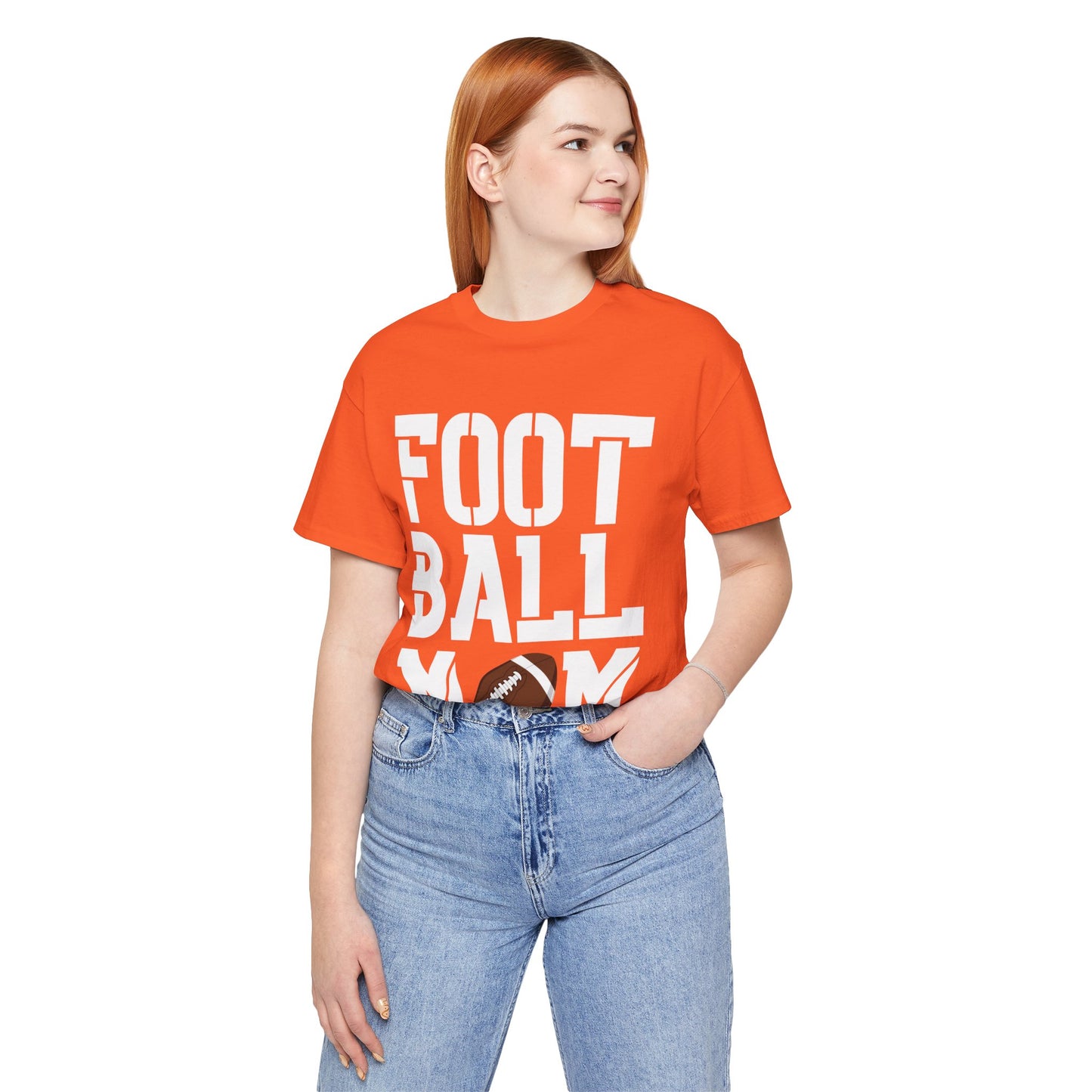 Football Mom T-Shirt – Bold Stacked Text with Football Graphic (White Text)
