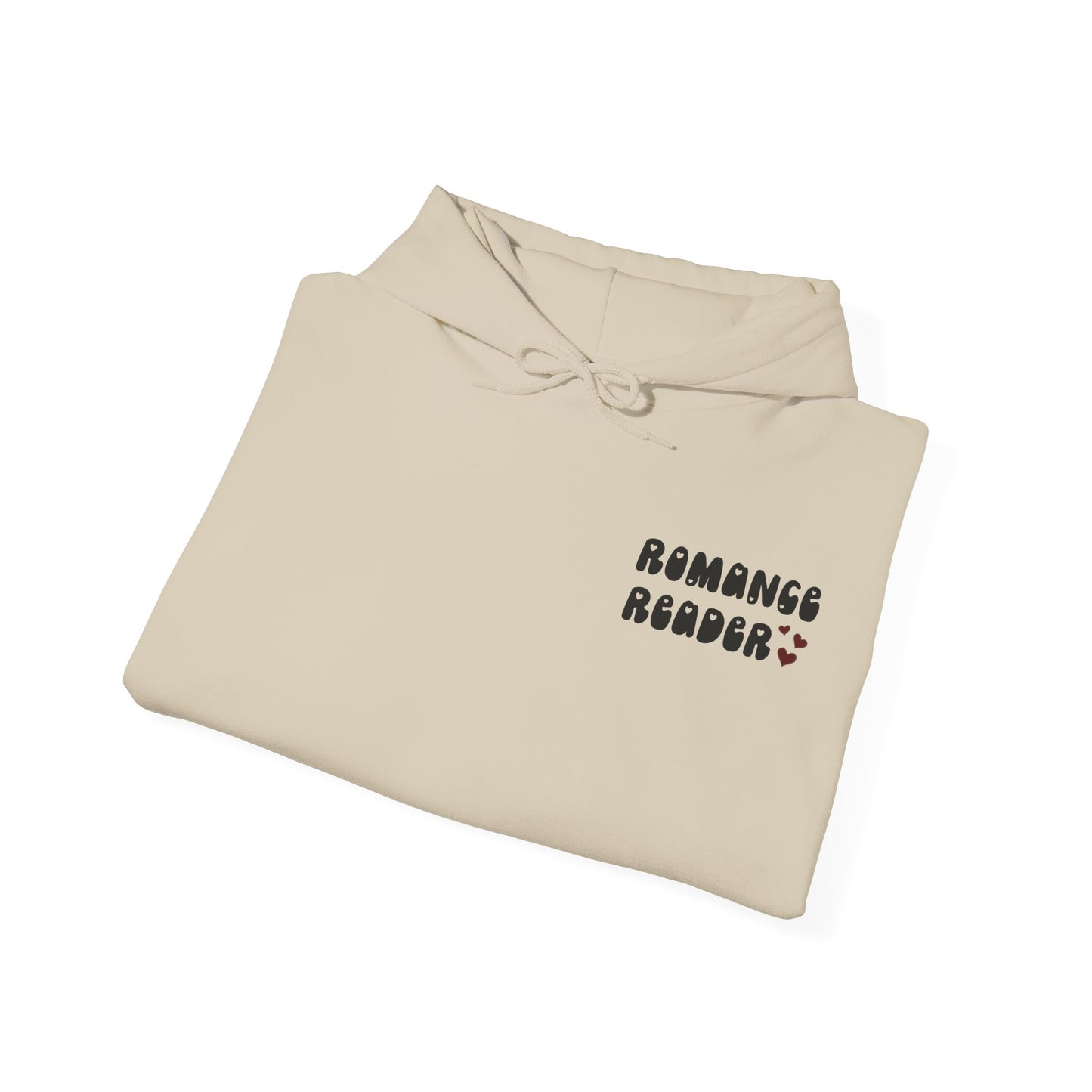 Romance Reader Hoodie — Cute Pink Heart Book Lover Pullover (Black Text)