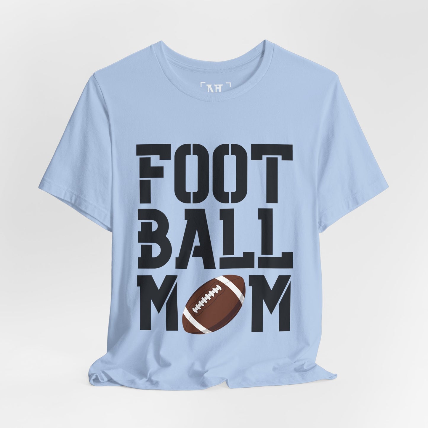 Football Mom T-Shirt – Bold Stacked Text with Football Graphic