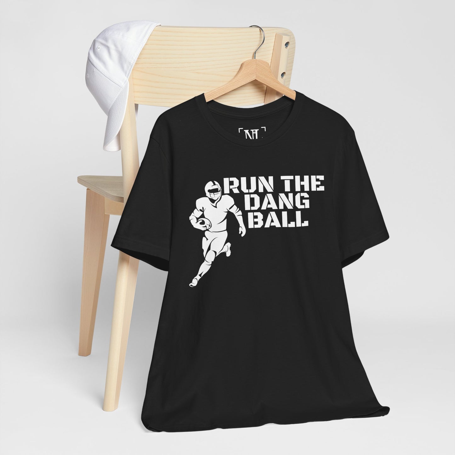 Run the Dang Ball T-Shirt — Football Player Graphic Tee (White Text)