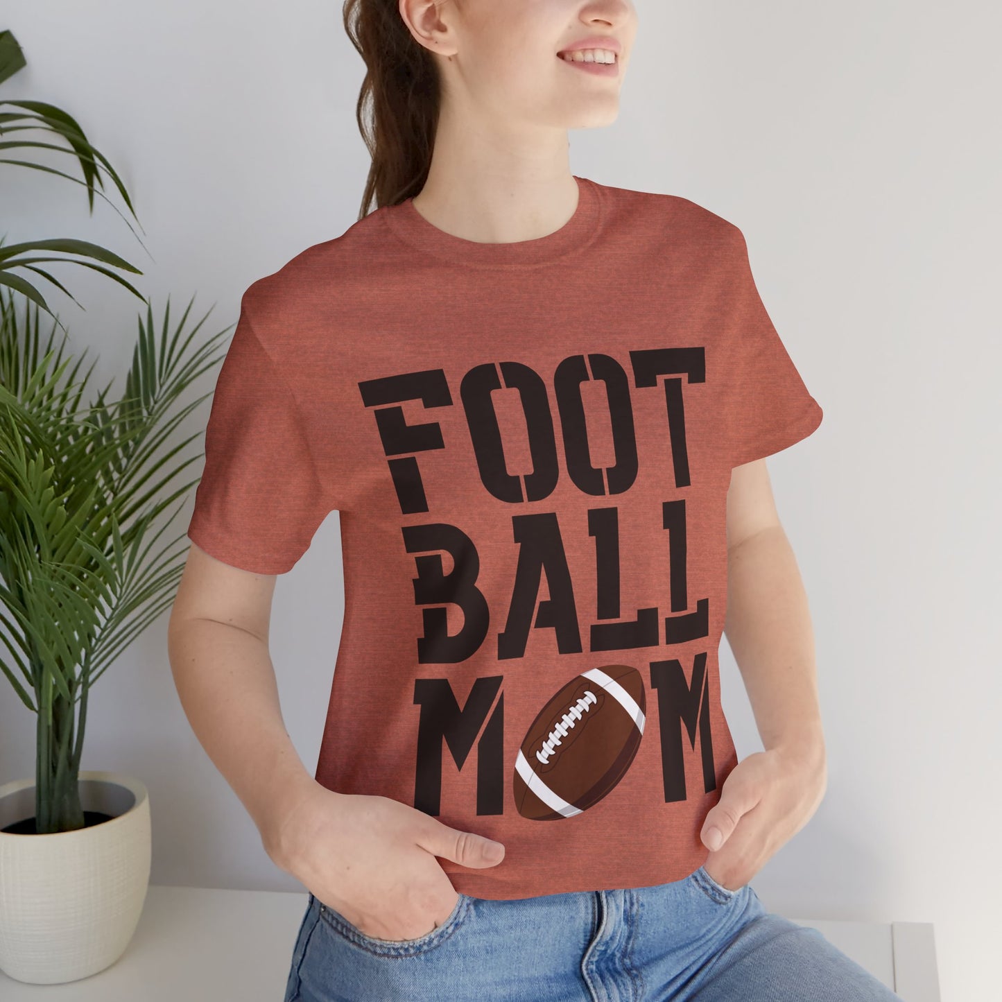Football Mom T-Shirt – Bold Stacked Text with Football Graphic