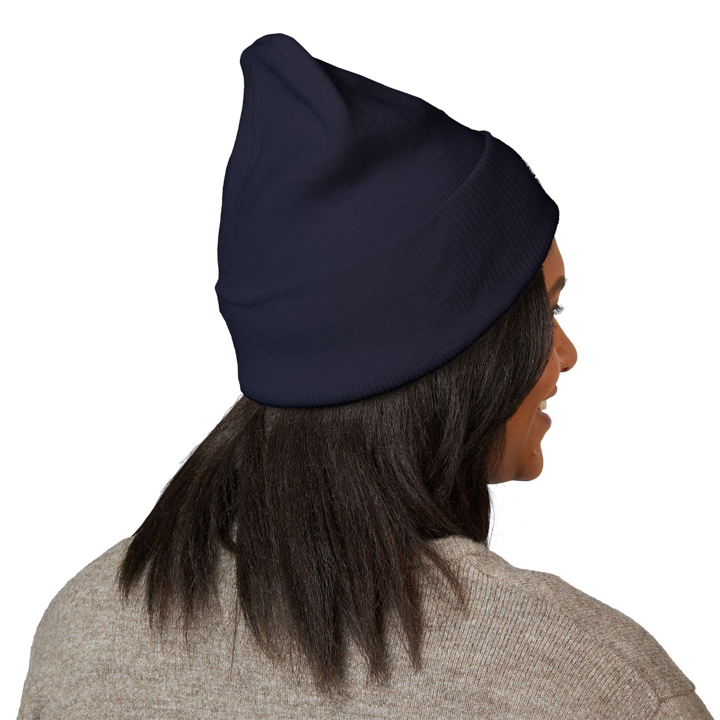 Football Mom Embroidered Cuffed Beanie – Cozy Sideline Knit Hat (White Text)