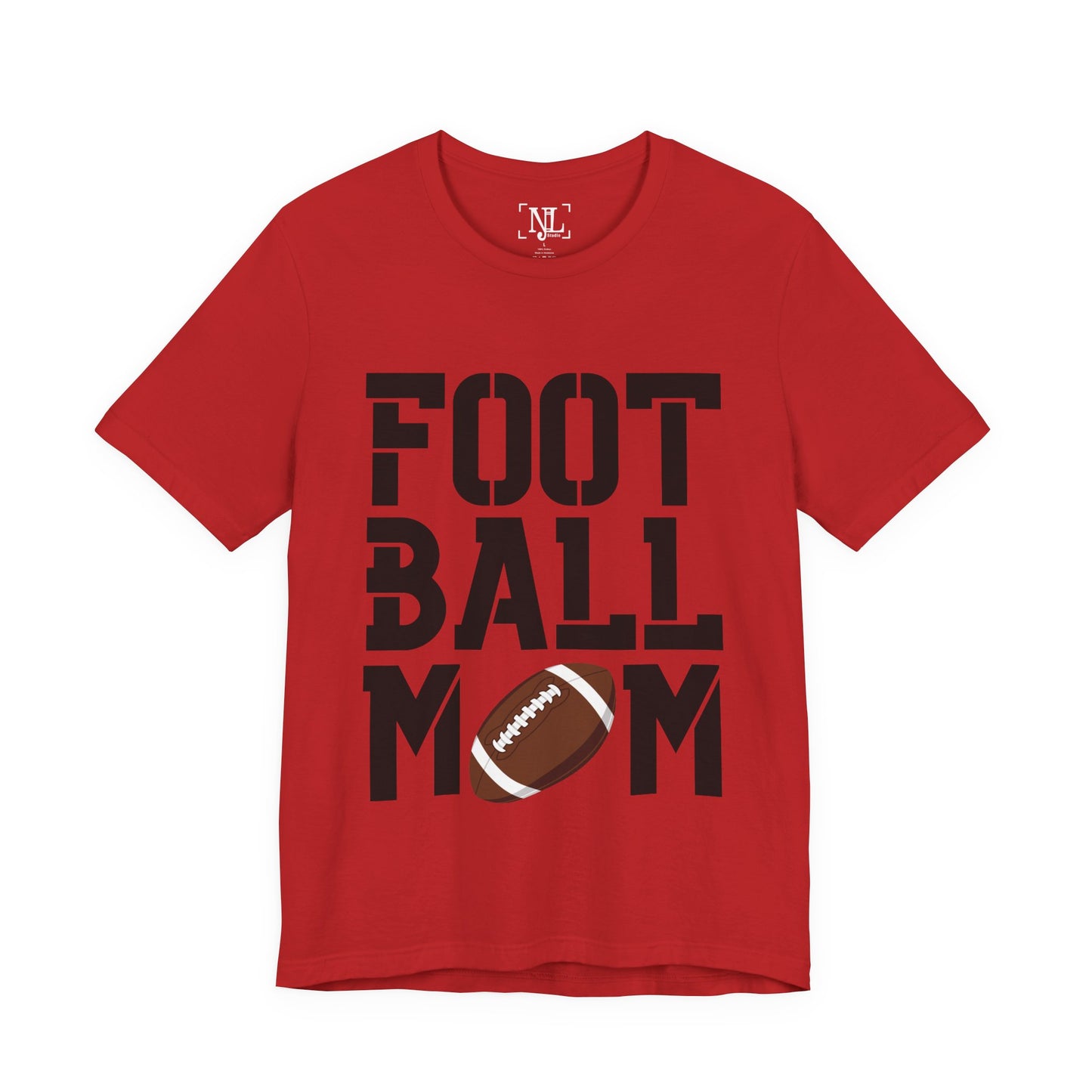Football Mom T-Shirt – Bold Stacked Text with Football Graphic
