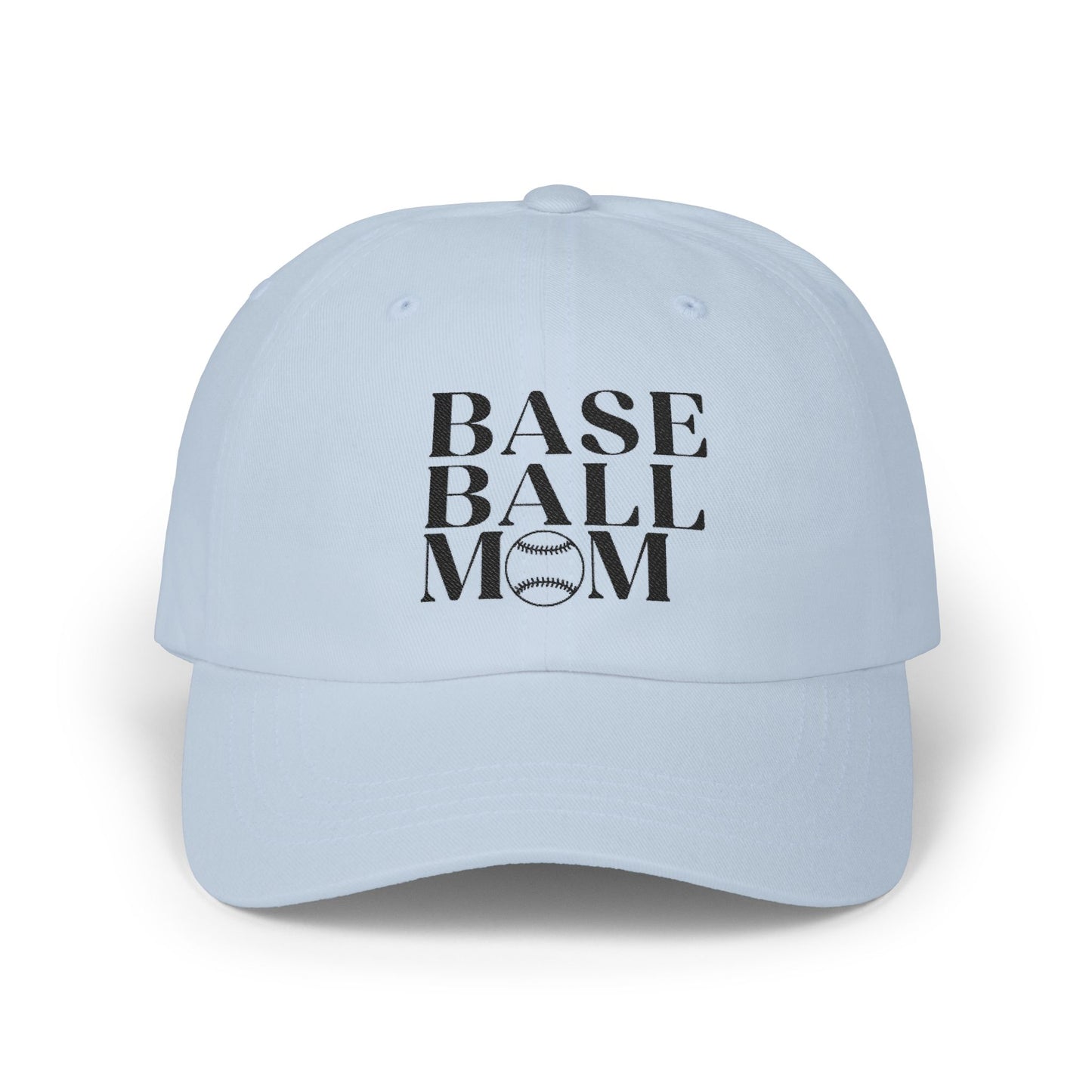Baseball Mom Dad Cap — Distressed Black Text Embroidered Baseball Mom Hat