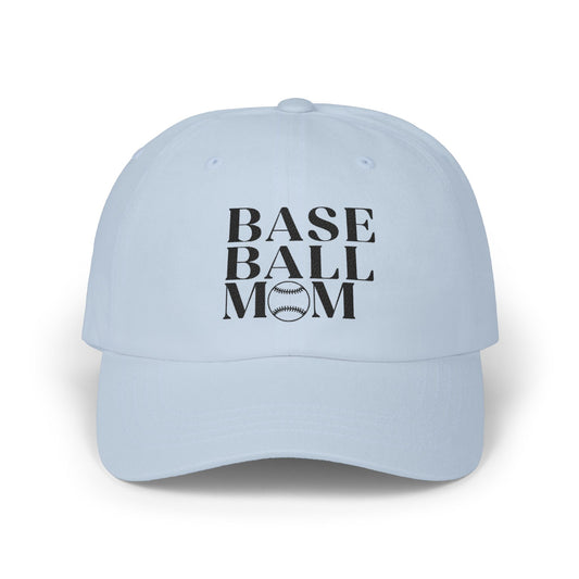 Baseball Mom Dad Cap — Distressed Black Text Embroidered Baseball Mom Hat