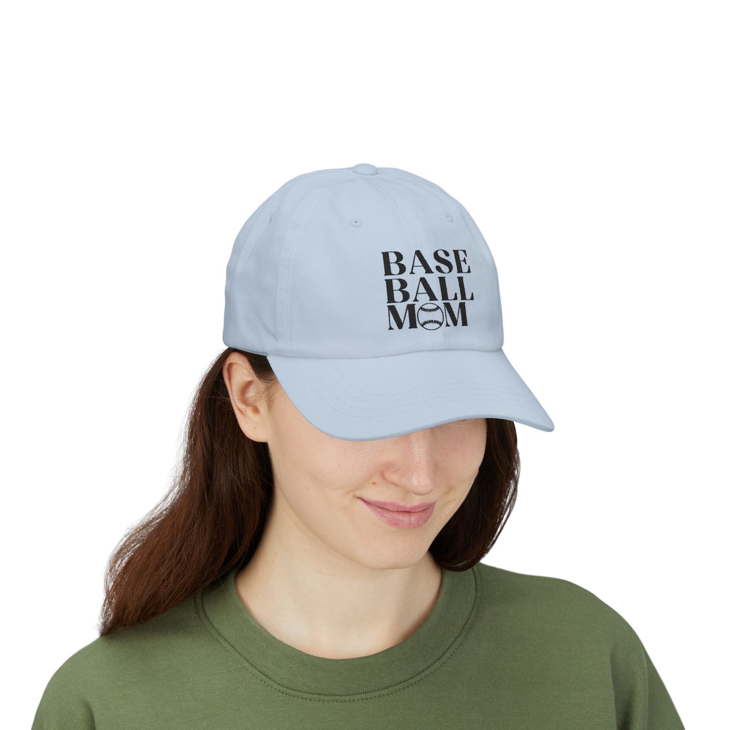 Baseball Mom Dad Cap — Distressed Black Text Embroidered Baseball Mom Hat