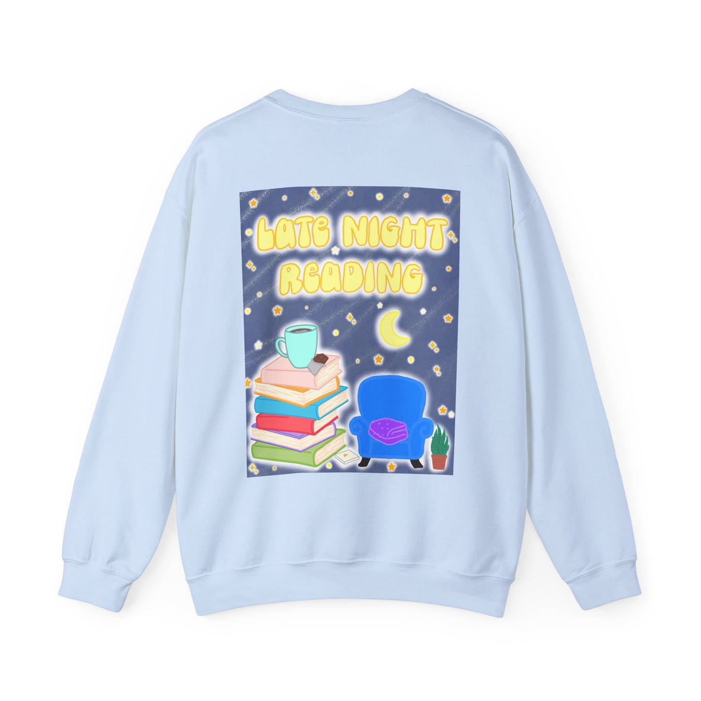 "Late Night Reading " — Cozy Book Lover Crewneck (Black Text)