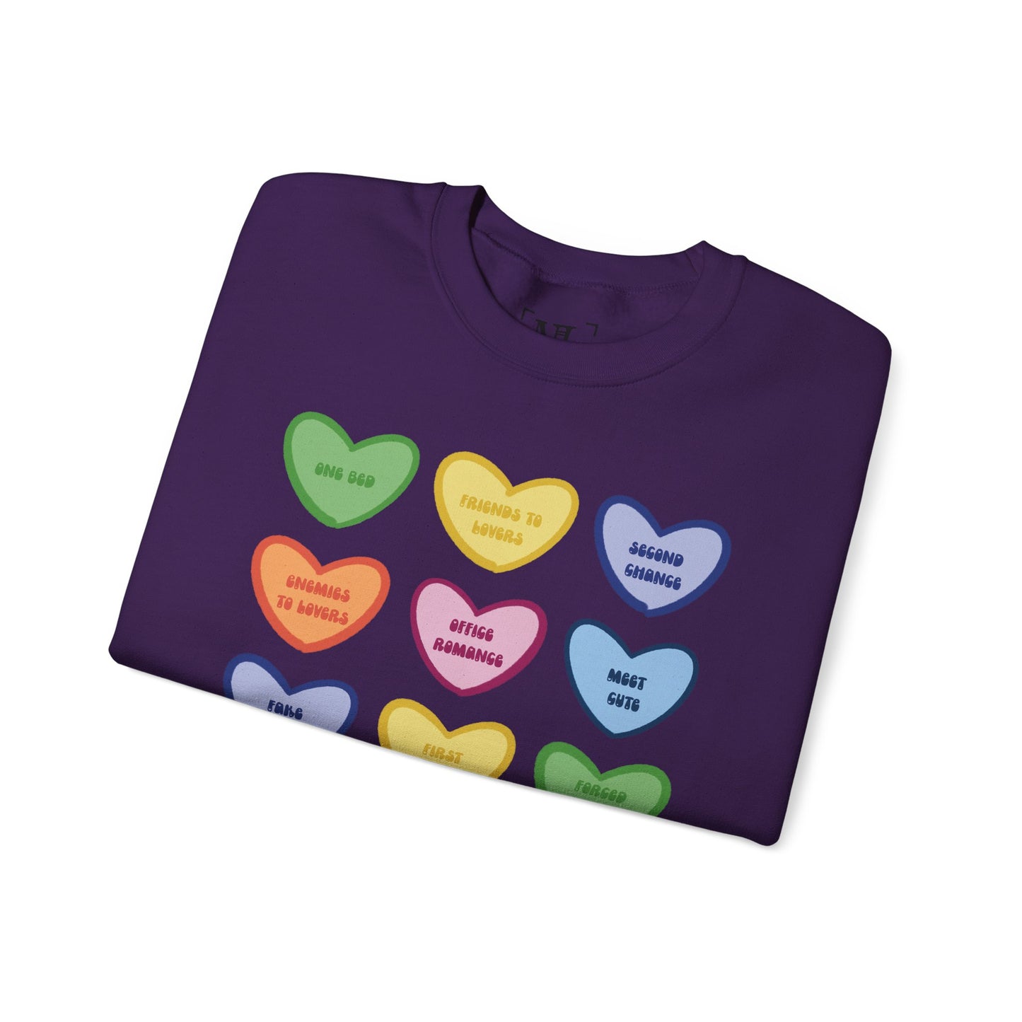 Romance Book Tropes Conversation Heart Sweatshirt — Colorful Valentine Candy Heart Graphic Crewneck