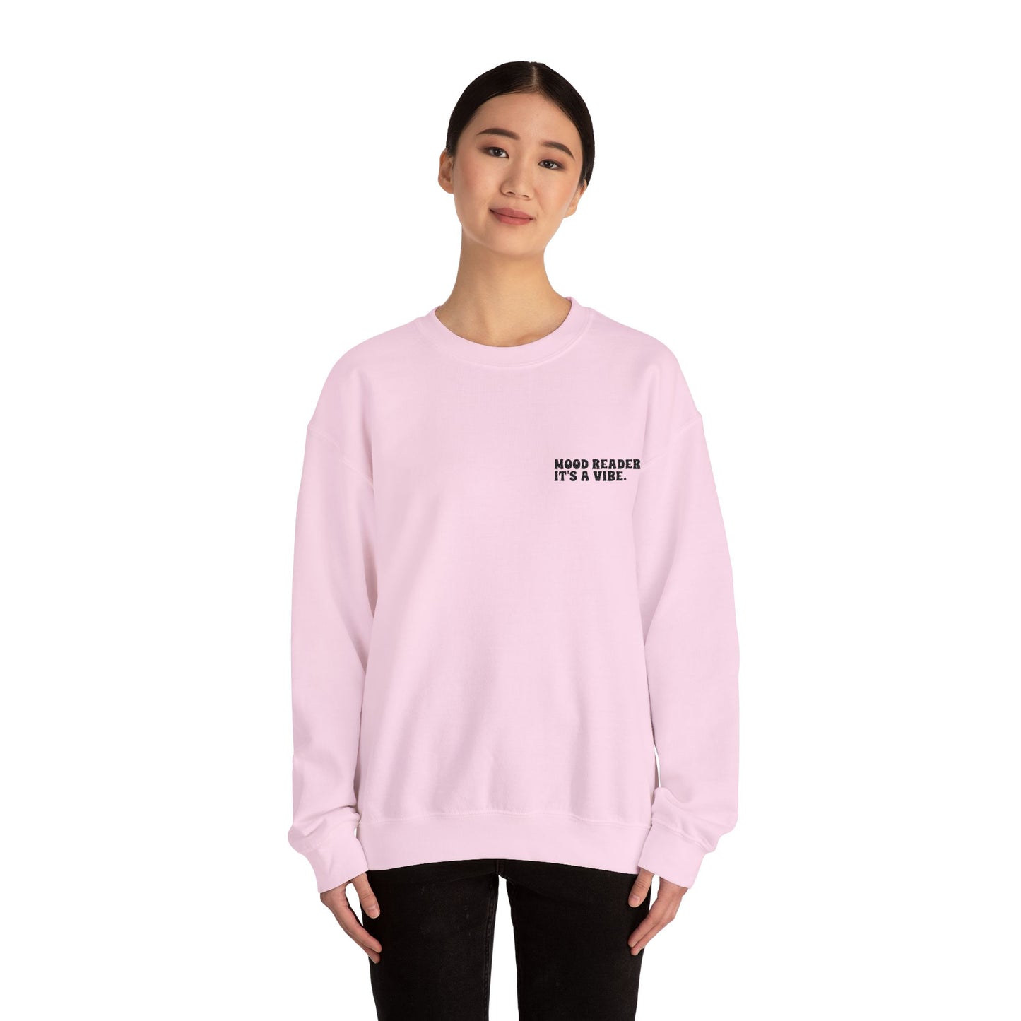 "Mood Reader. It's a Vibe - Embroidered Literary Crewneck Sweatshirt (Black Text)