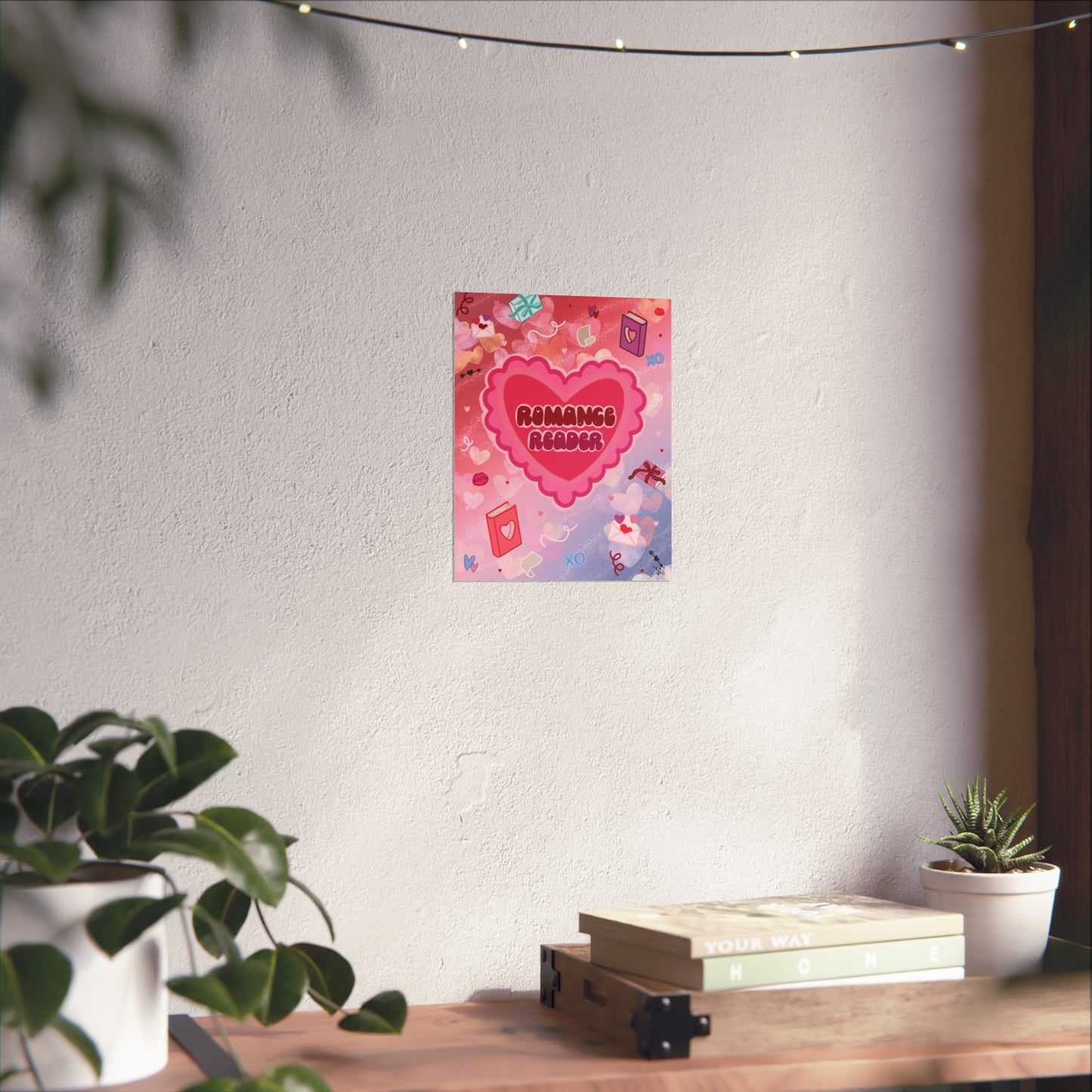 Romance Reader Fine Art Poster — Cute Pink Heart Book Lover Print