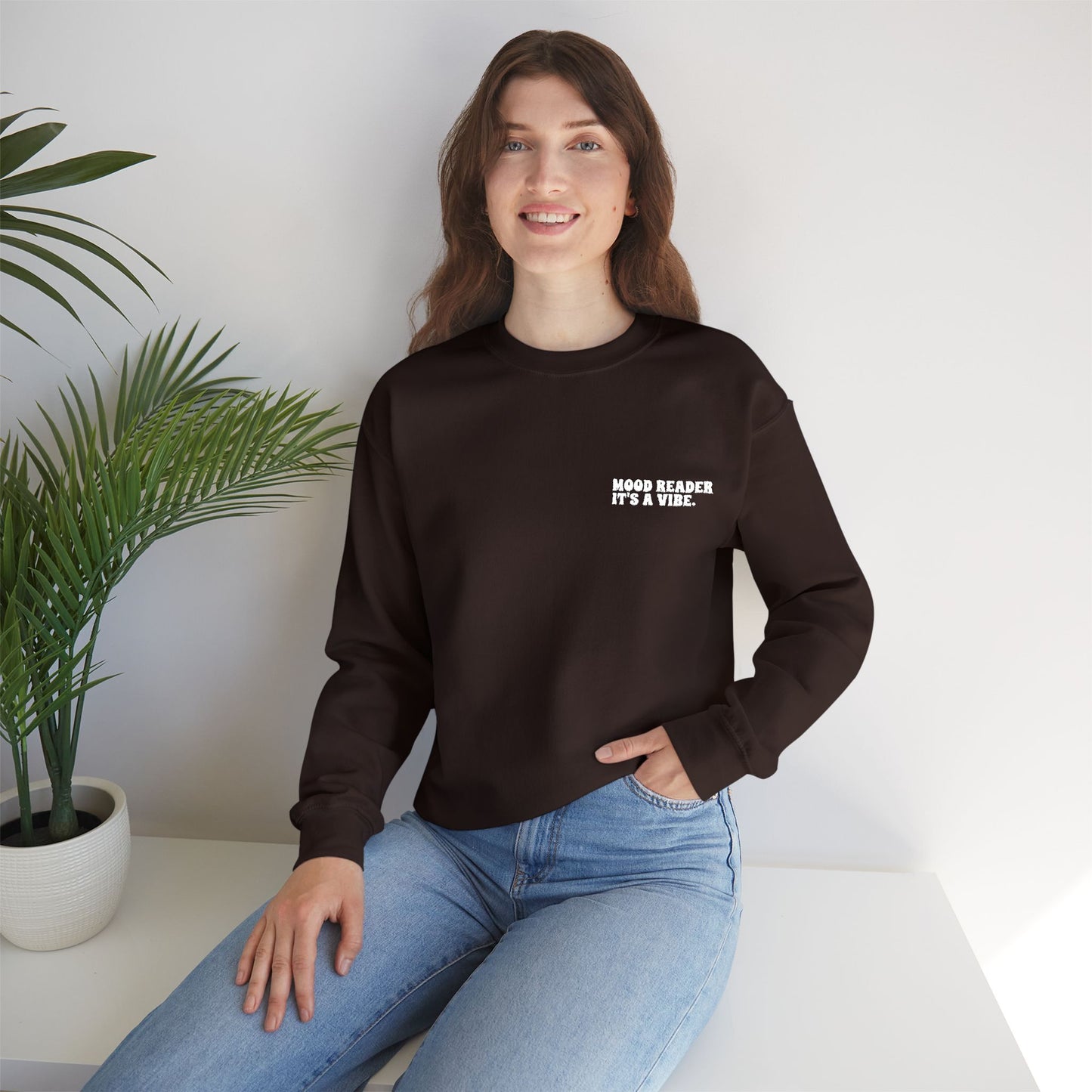 "Mood Reader. It's a Vibe - Embroidered Literary Crewneck Sweatshirt (White Text)