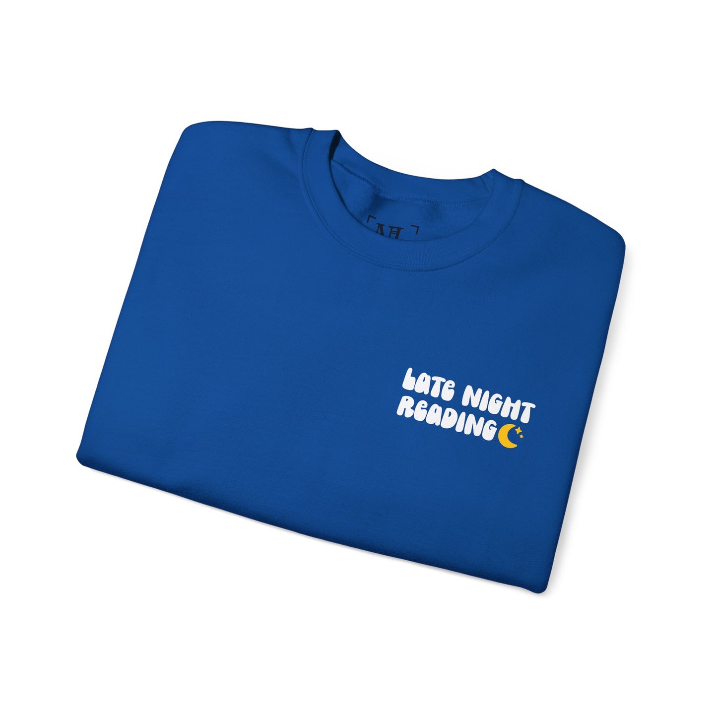 "Late Night Reading " — Cozy Book Lover Crewneck (White Text)