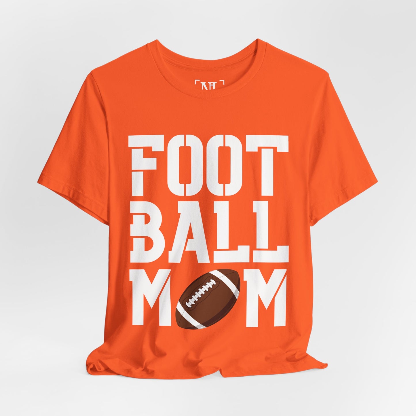 Football Mom T-Shirt – Bold Stacked Text with Football Graphic (White Text)
