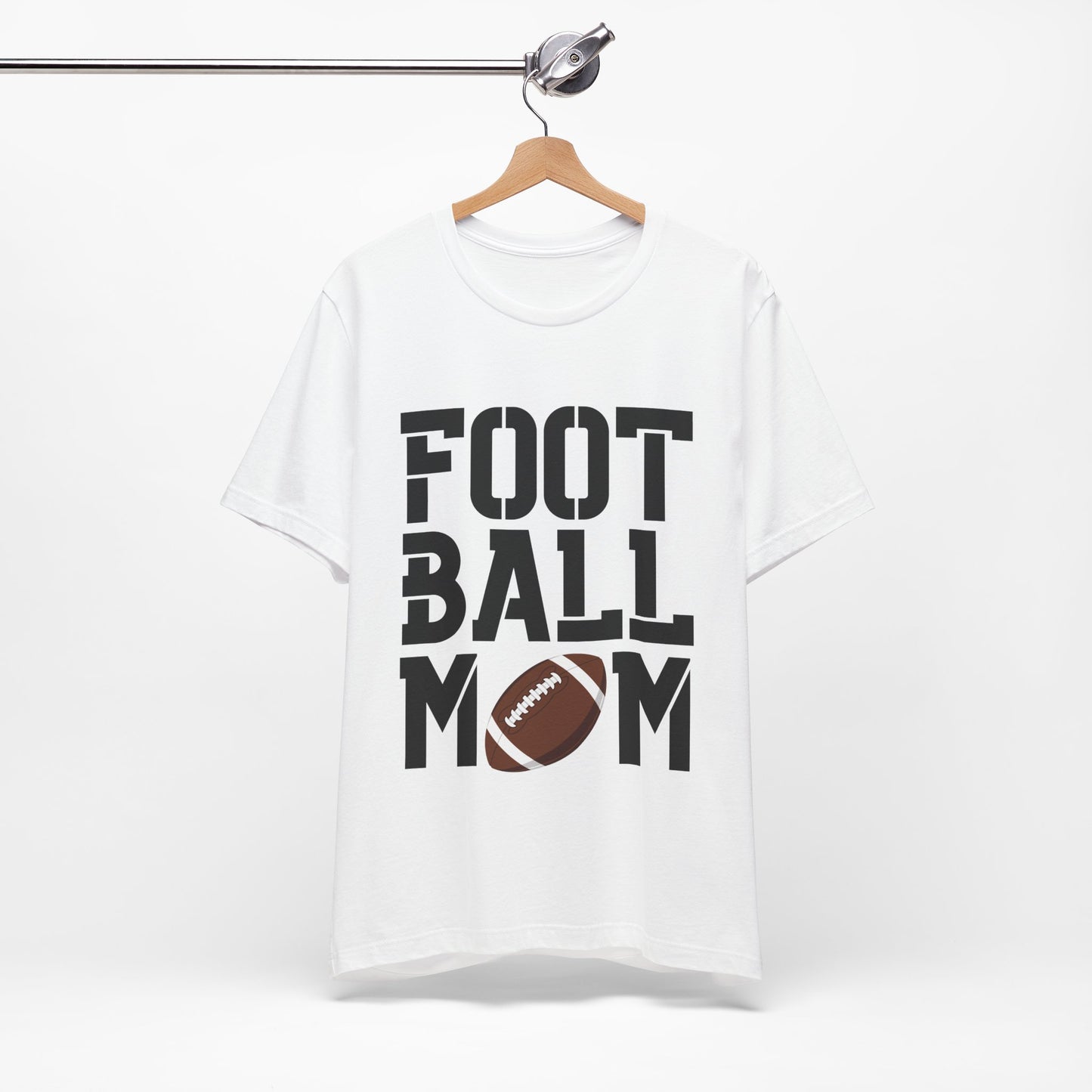Football Mom T-Shirt – Bold Stacked Text with Football Graphic