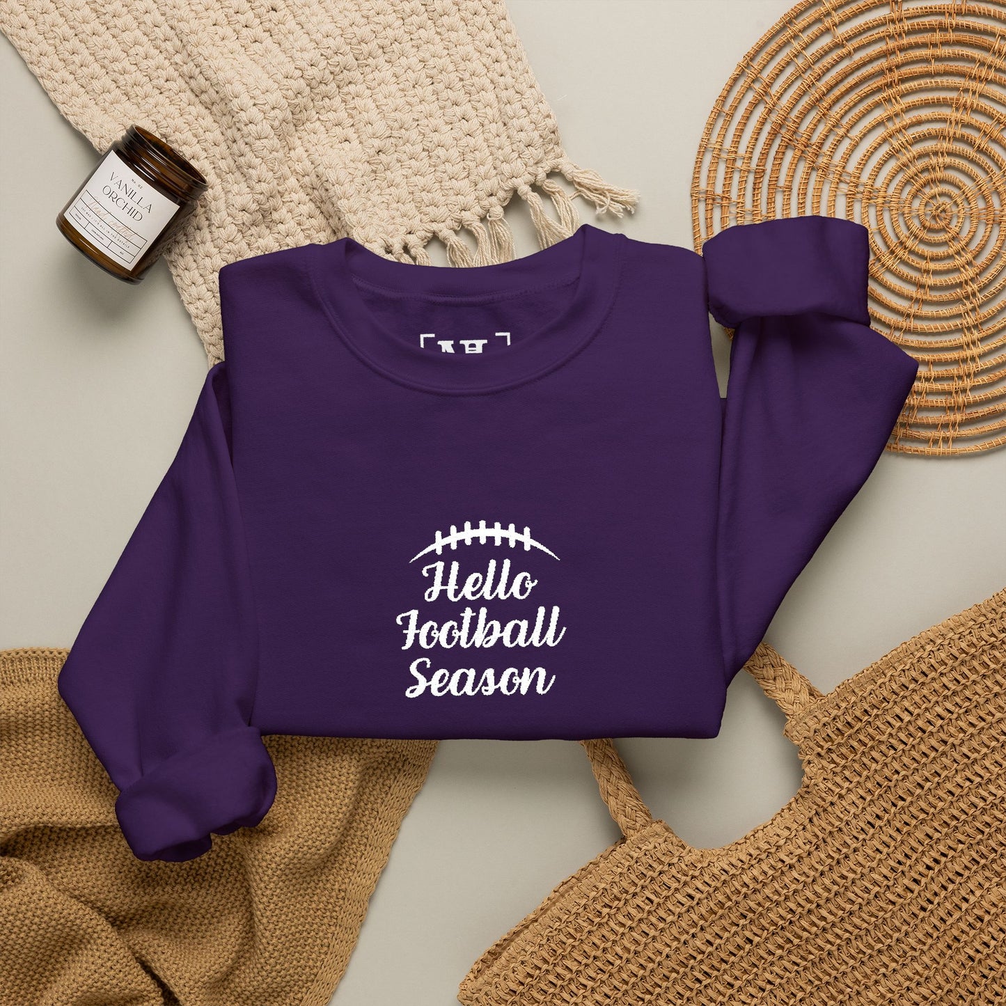 Hello Football Season Sweatshirt — Cozy Game Day Crewneck (White Text)