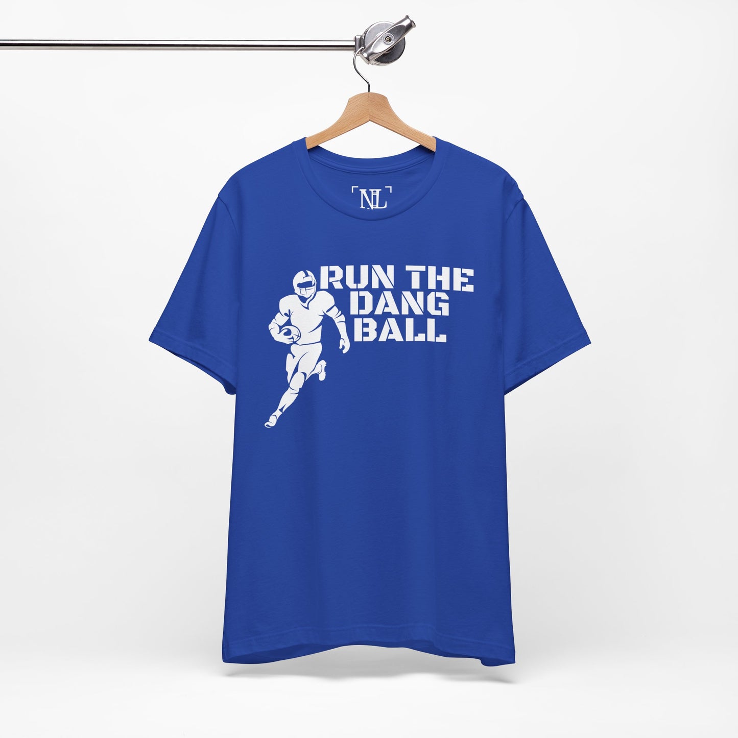 Run the Dang Ball T-Shirt — Football Player Graphic Tee (White Text)