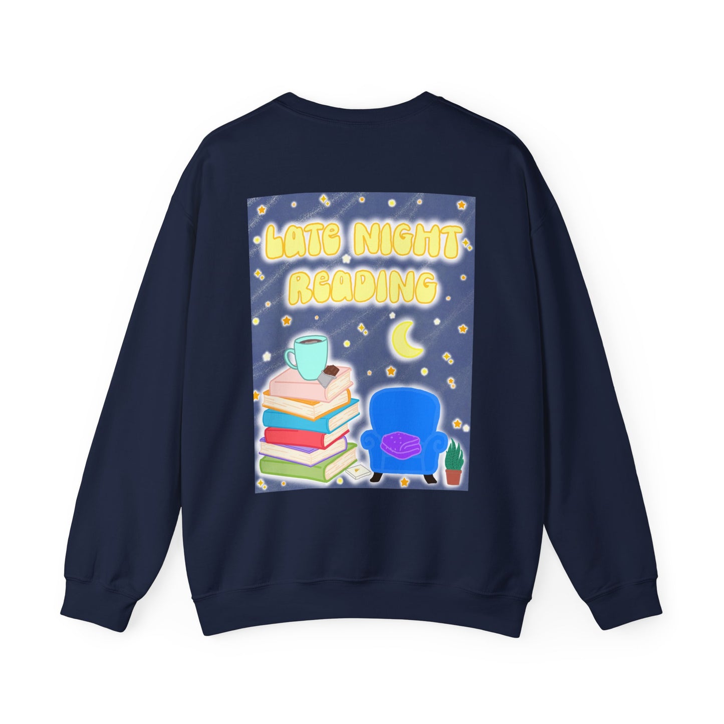 "Late Night Reading " — Cozy Book Lover Crewneck (White Text)
