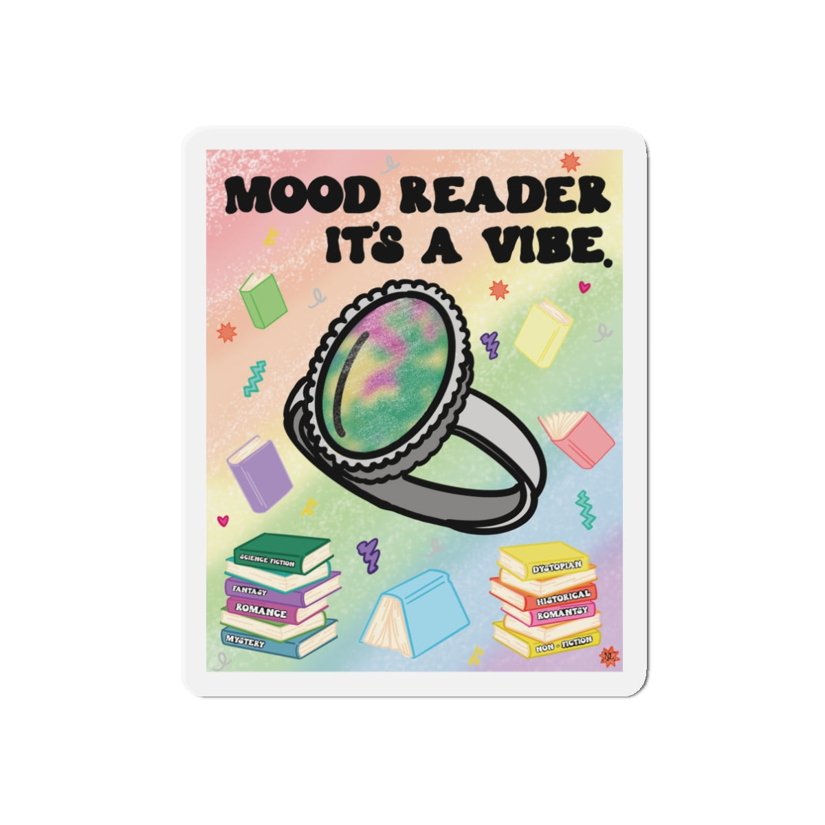 Mood Reader. It's a Vibe Die-Cut Magnet — Cozy Book Lover Refrigerator Decor (with Genres)