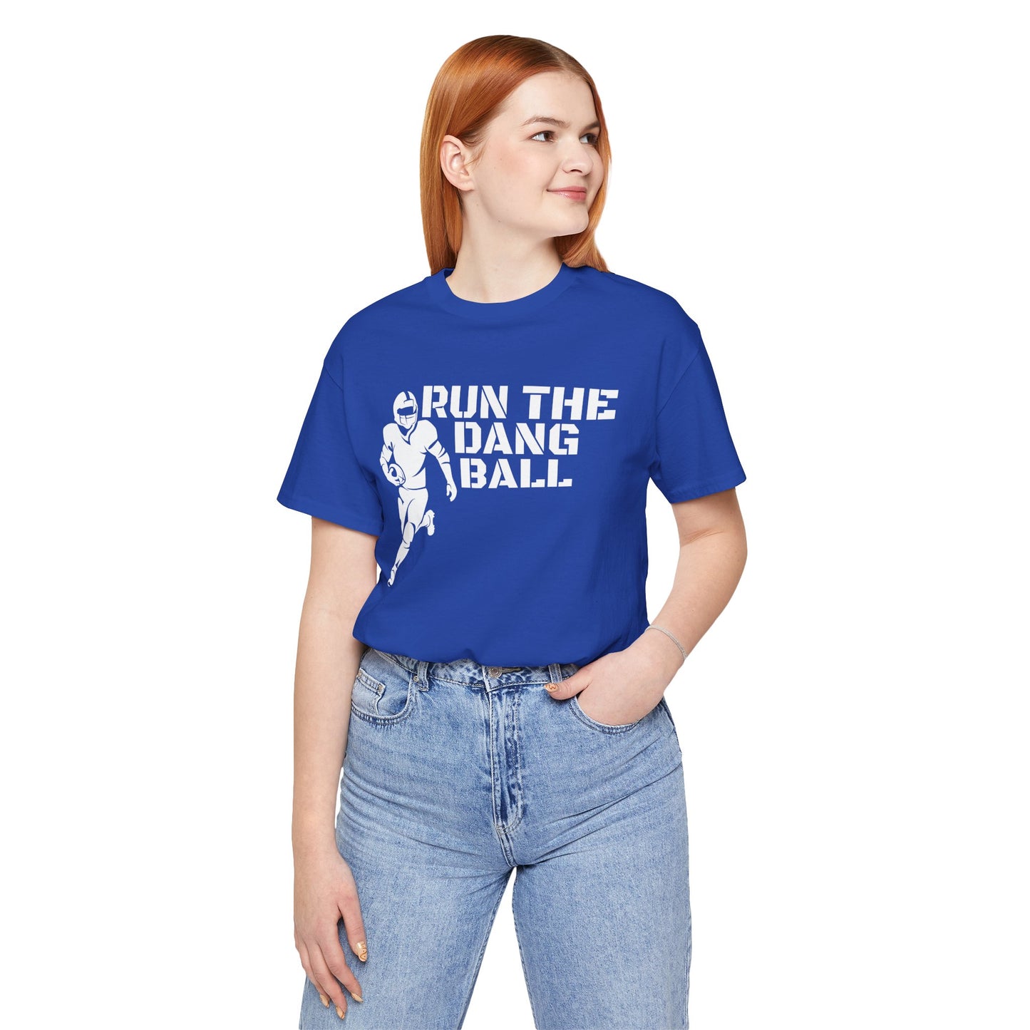 Run the Dang Ball T-Shirt — Football Player Graphic Tee (White Text)