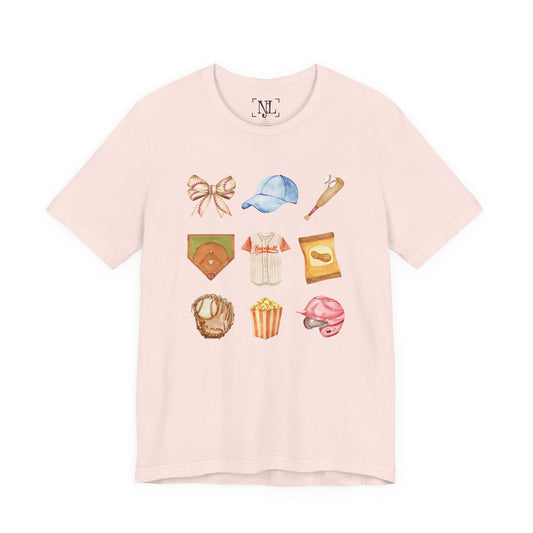 Baseball Icons Tee — Watercolor Graphic T-Shirt