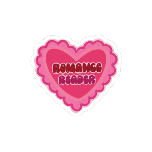 Romance Reader Heart Sticker — Pink Kiss-Cut Book Lover Decal