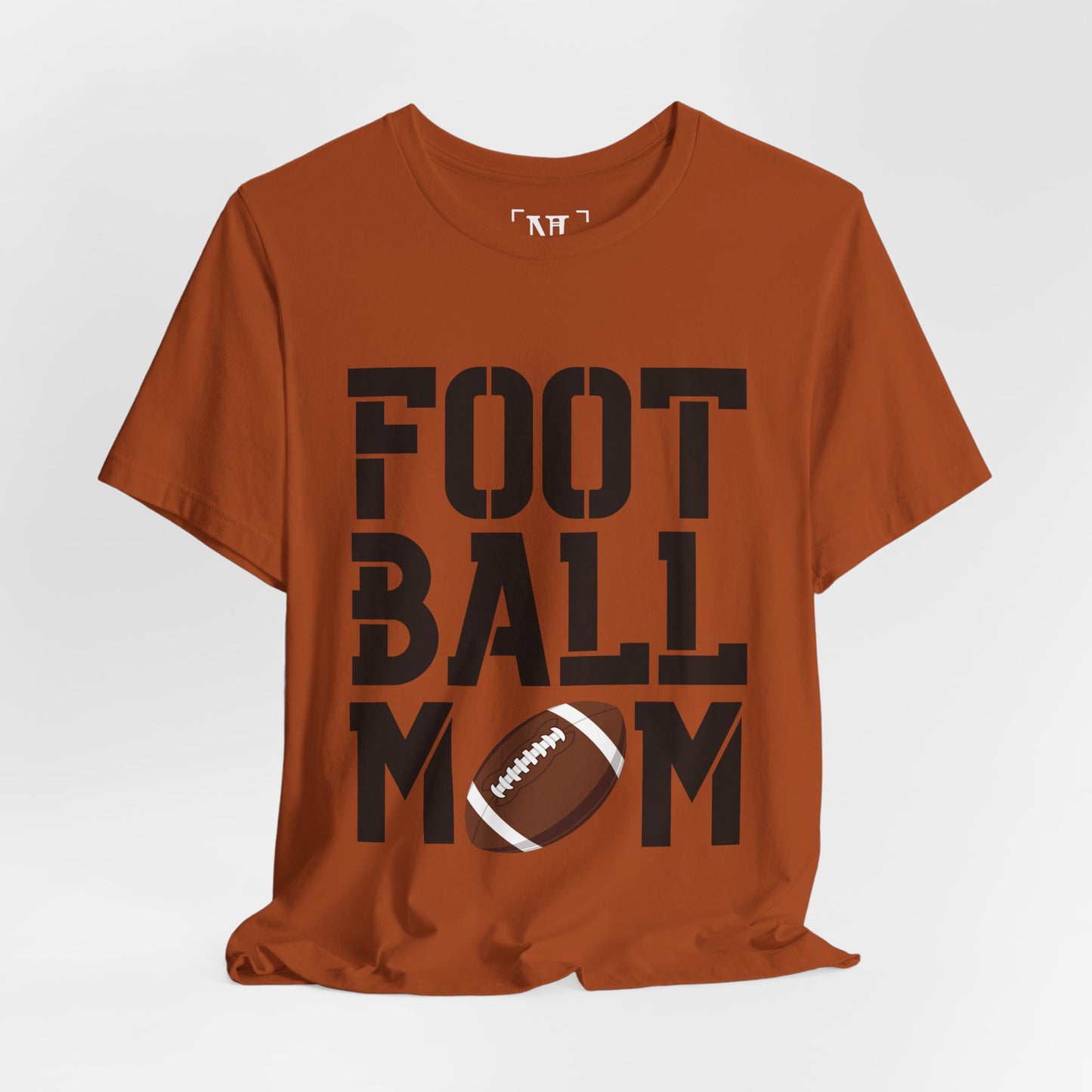 Football Mom T-Shirt – Bold Stacked Text with Football Graphic